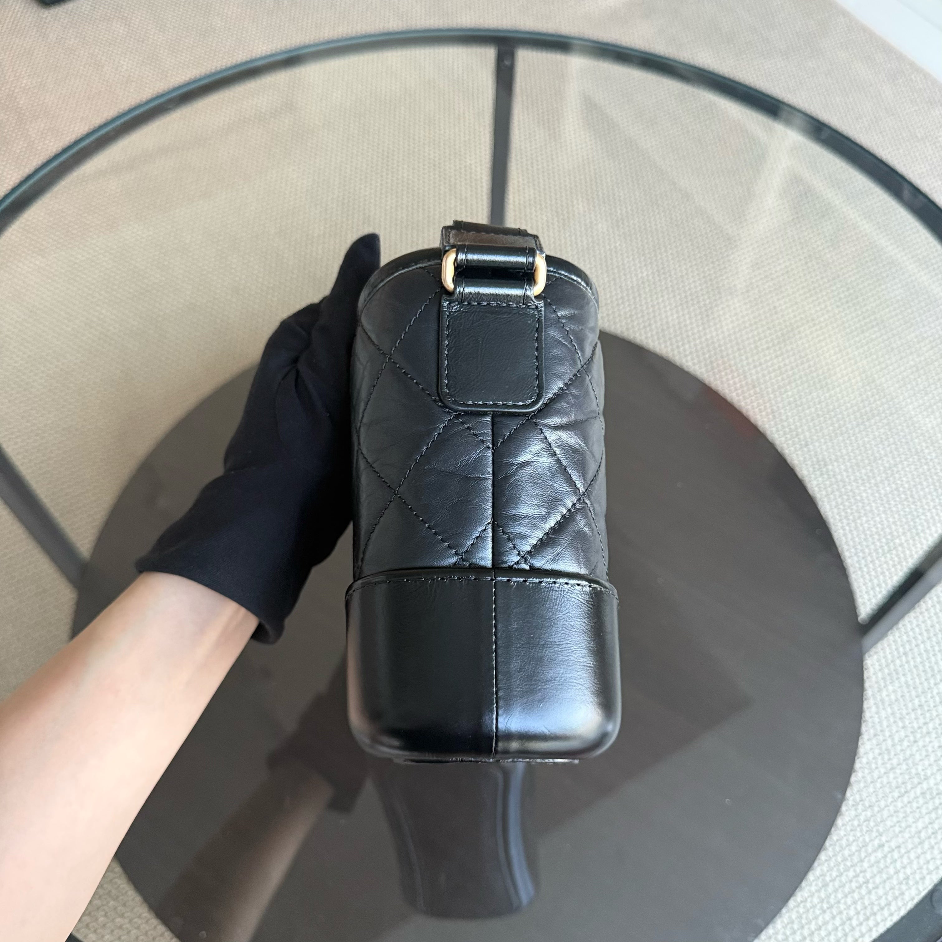 Chanel Gabrielle Small - Quilted Aged Calfskin Black Two-tone Gold Hardware Series 24