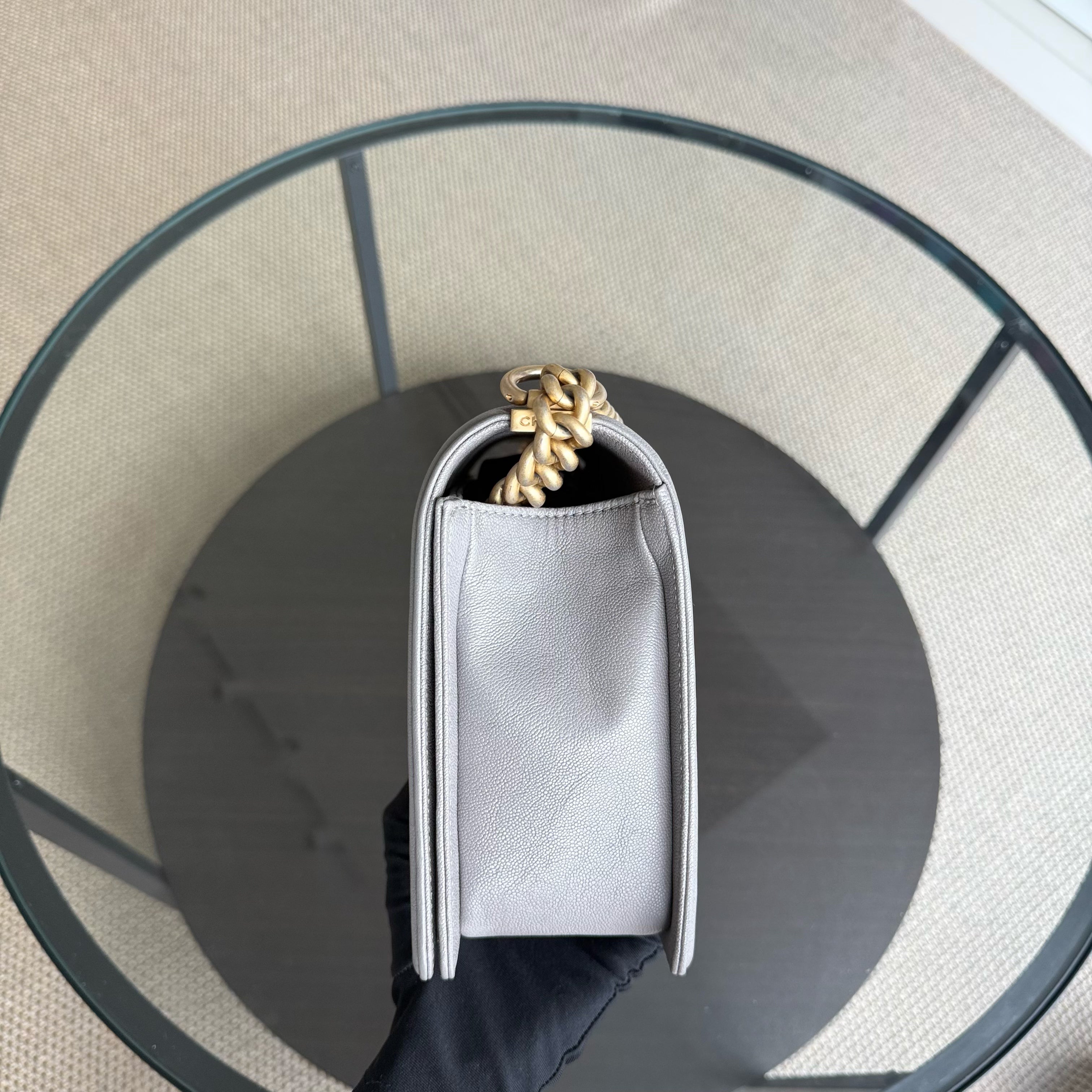 Chanel Boy Medium - Caviar 28CM Quilted Grey Gray Gold Hardware Series 26