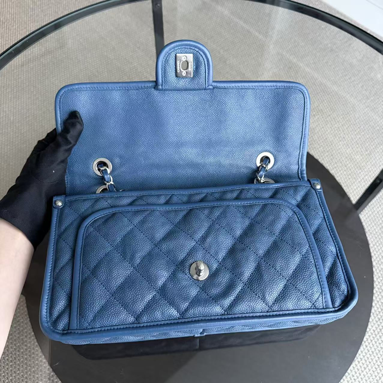 Chanel French Riviera - Caviar 25CM Quilted Blue Silver Palladium Hardware Series 15