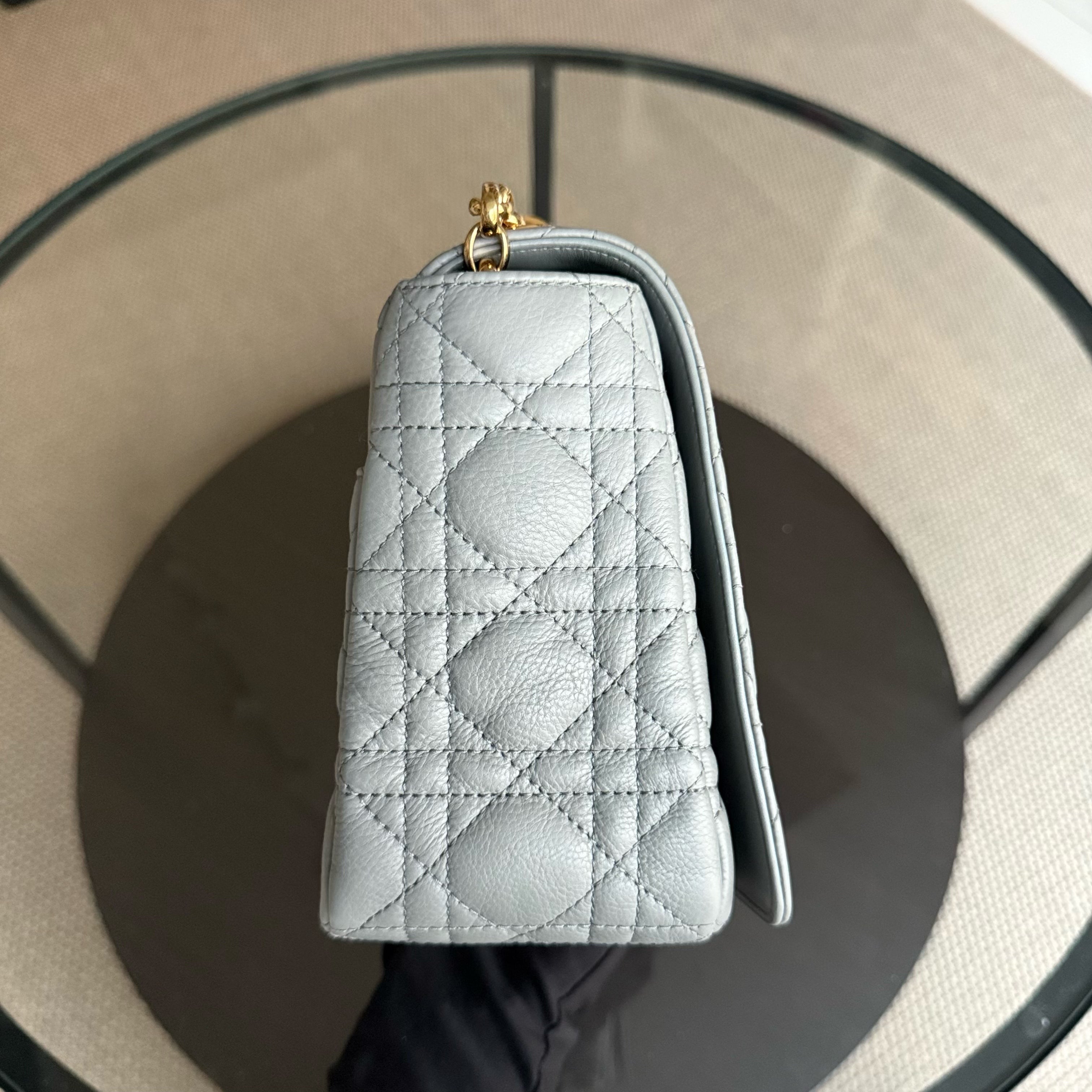 Dior Caro Large - Cannage Calfskin Grey Gray Gold Hardware