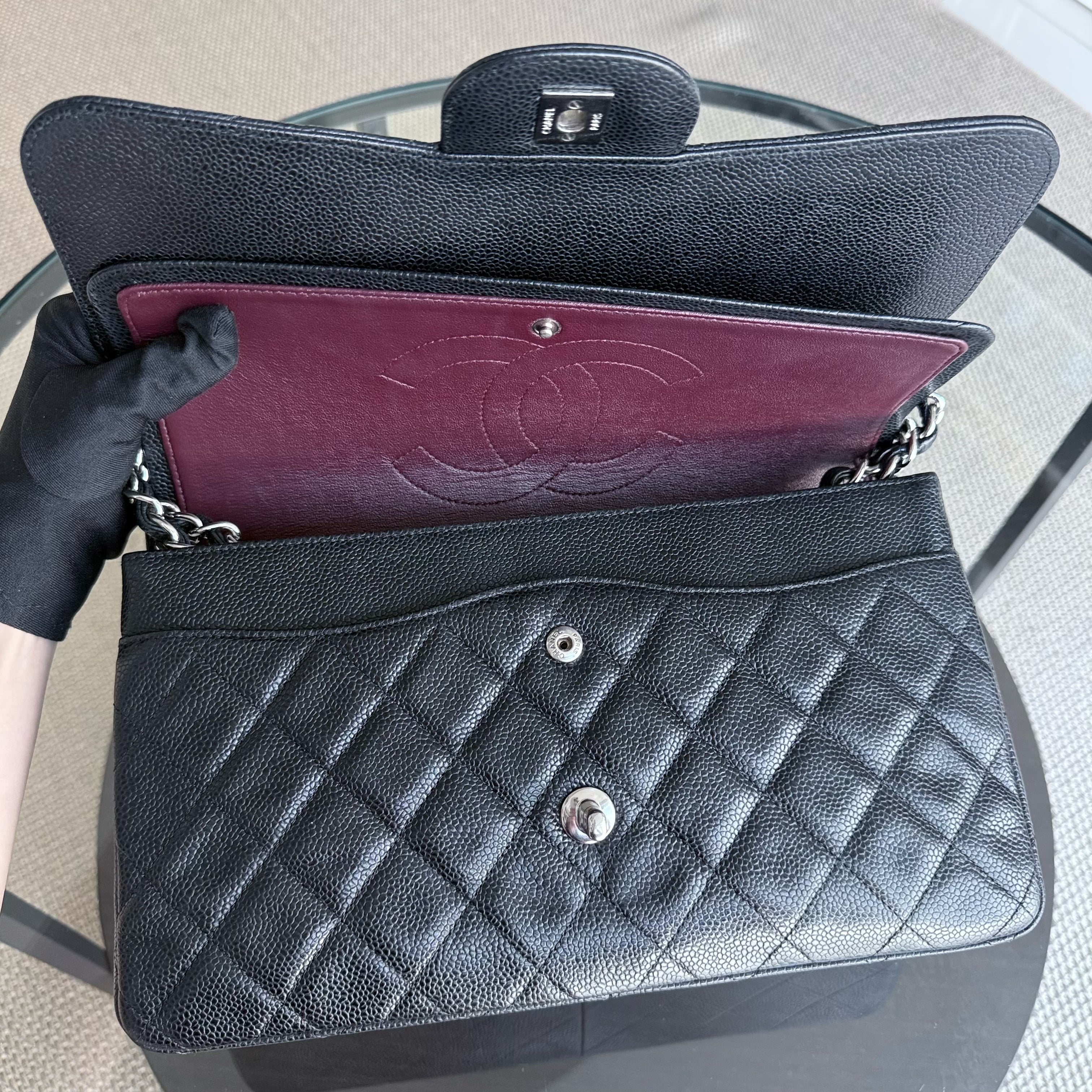 Chanel Classic Flap Jumbo - Double Flap Caviar 30CM Quilted Black Silver Hardware Series 15