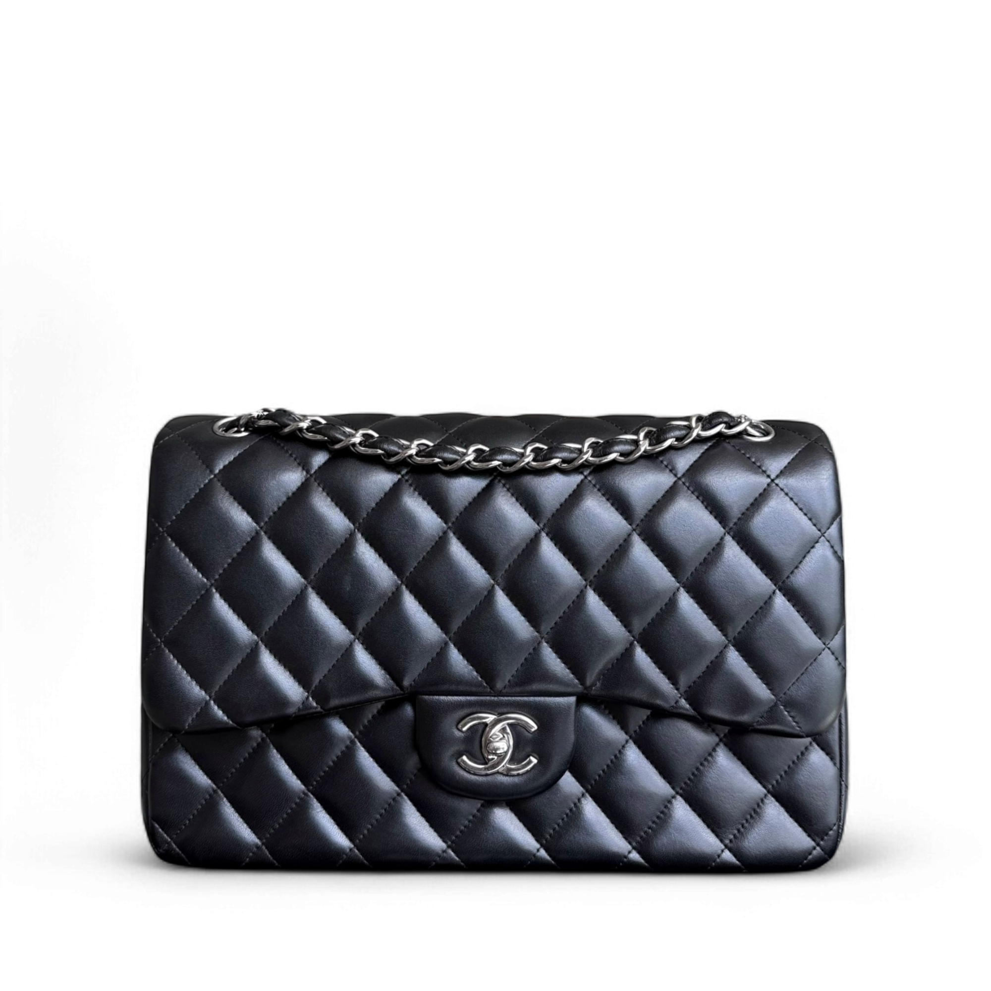 Chanel Classic Flap Jumbo - Double Flap 30CM Quilted Lambskin Black Silver Hardware Series 16