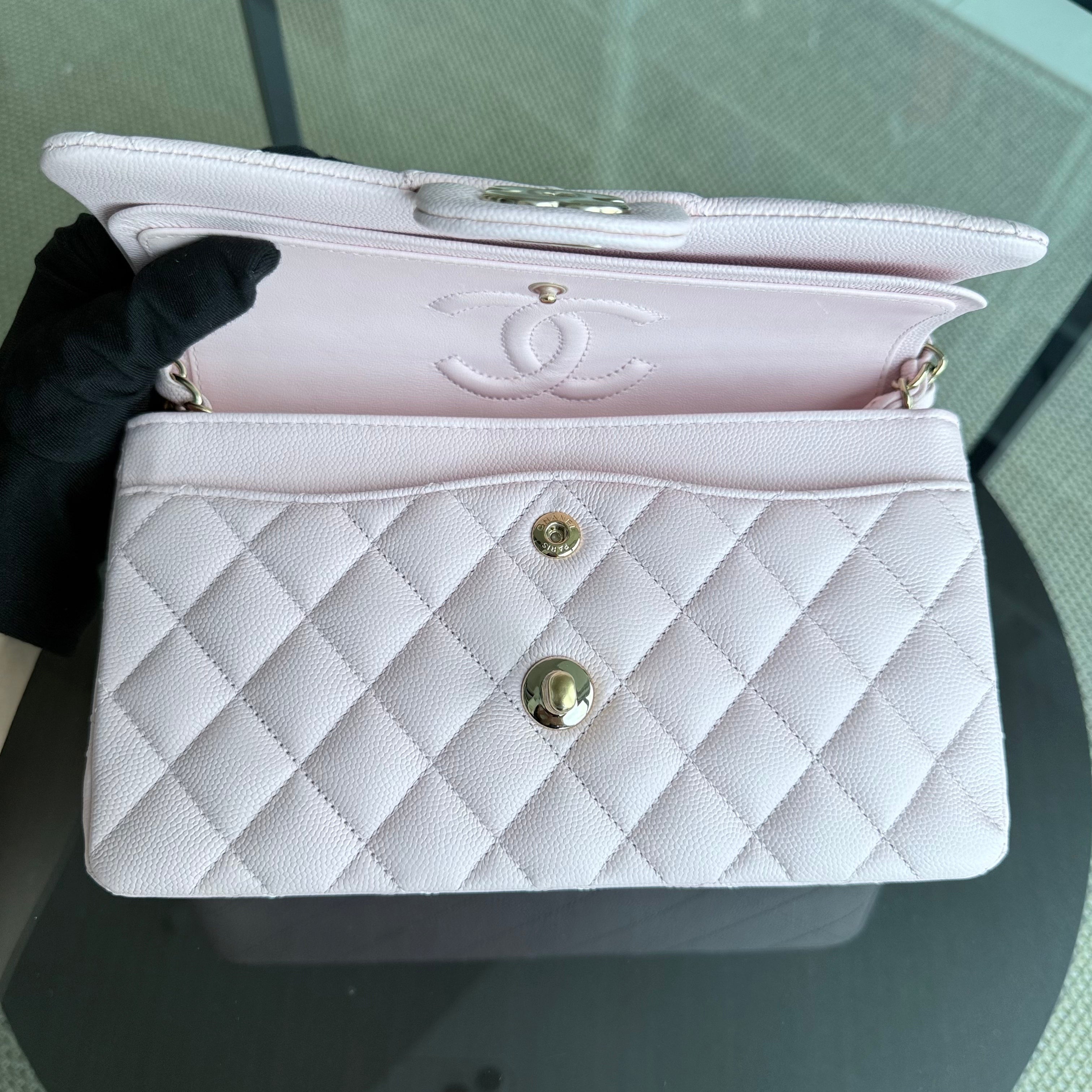 Chanel Classic Flap Small - Caviar 23CM Quilted Light Sakura Pink Gold Hardware Microchip