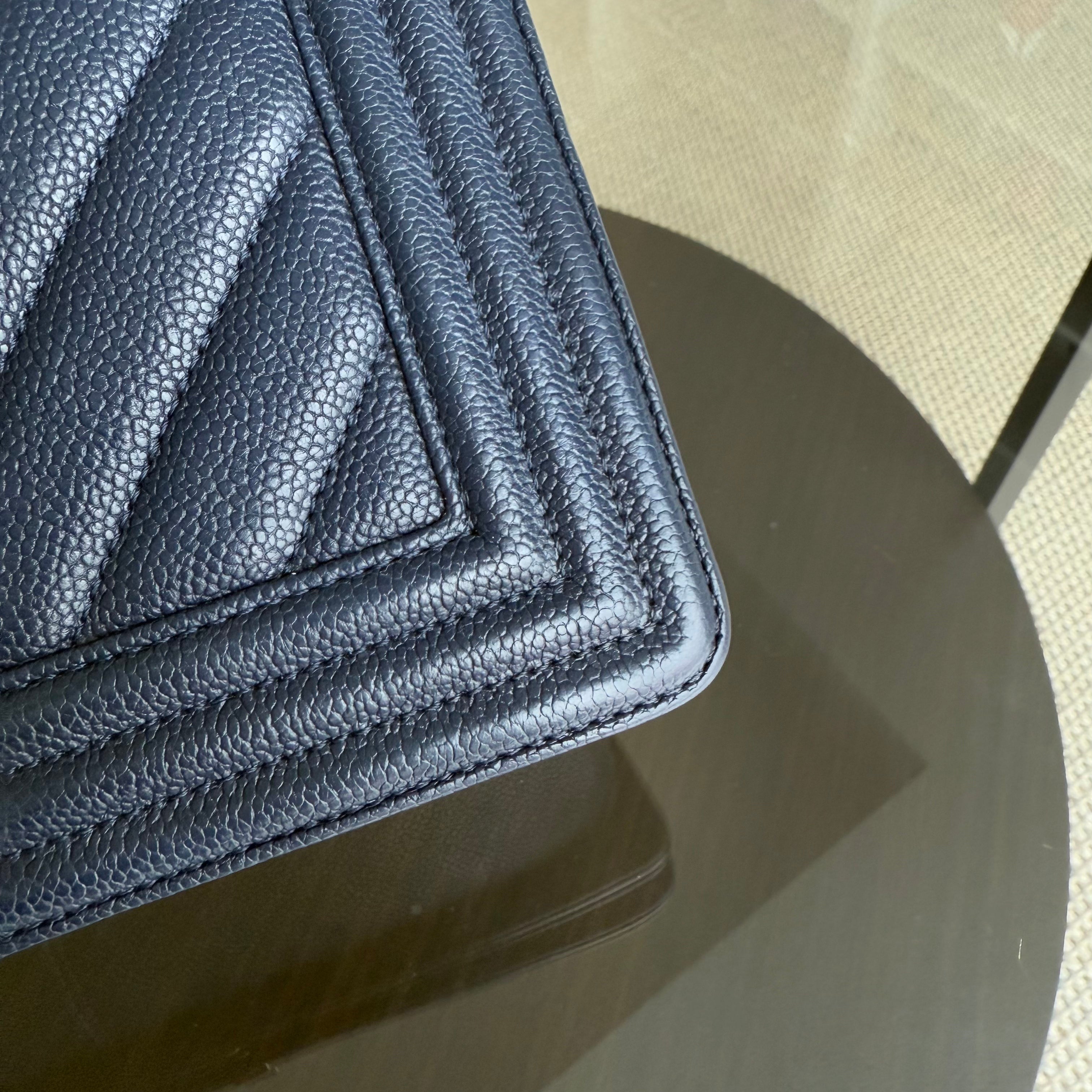 Chanel Boy Medium - Caviar 25CM Chevron Dark Navy Blue Gold Hardware Series 24