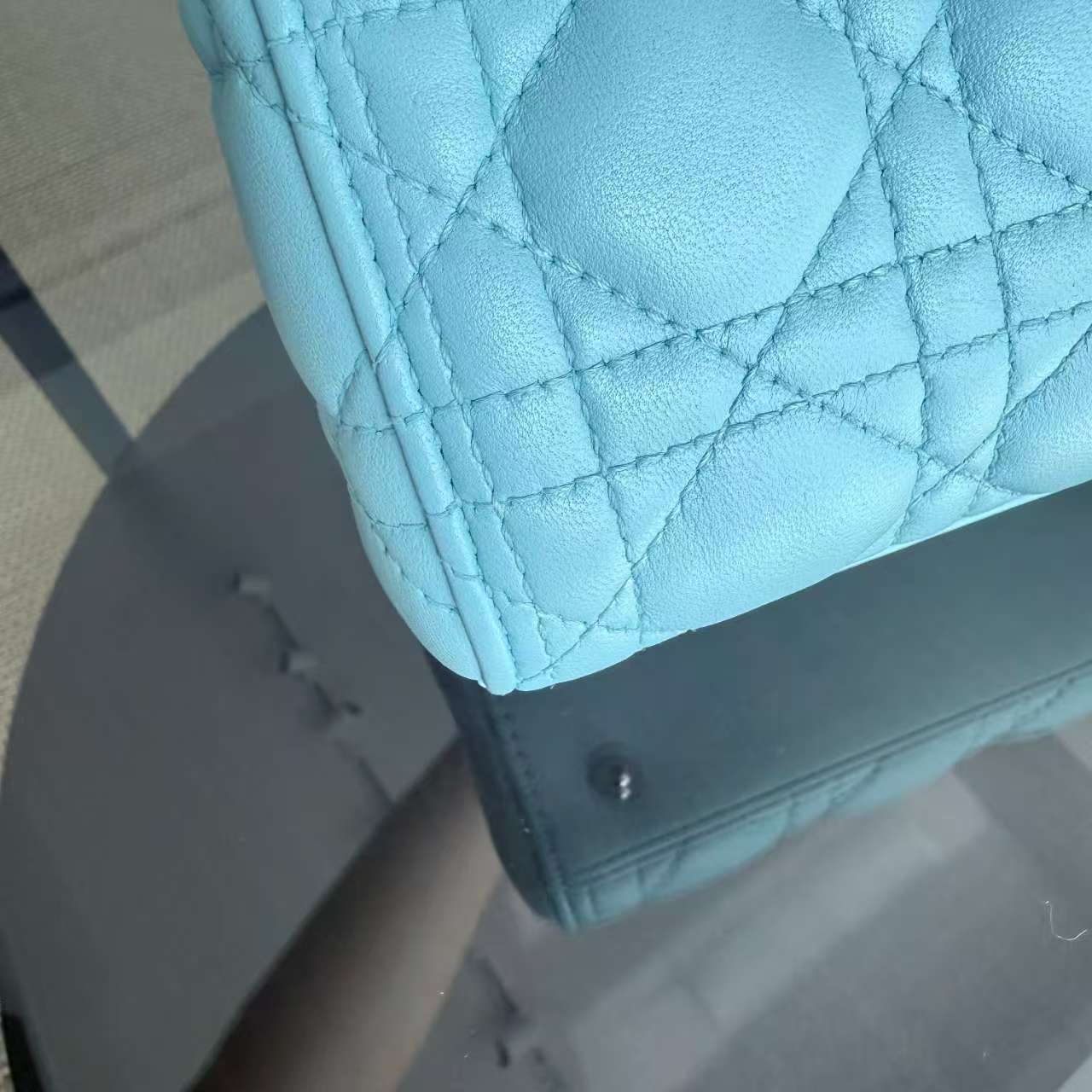 Dior Lady Medium - Cannage Lambskin Light Baby Blue Silver Hardware
