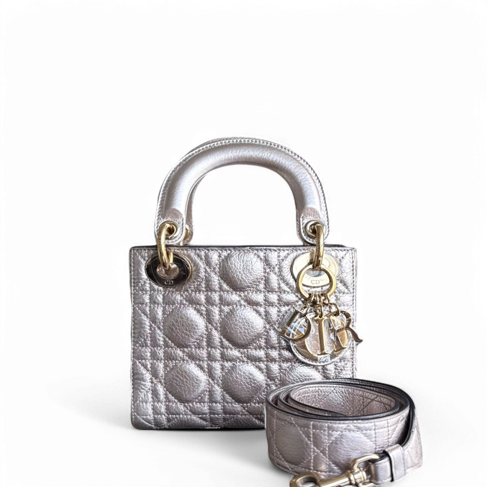Dior Lady Mini - Cannage Calfskin Metallic Rose Gold Hardware