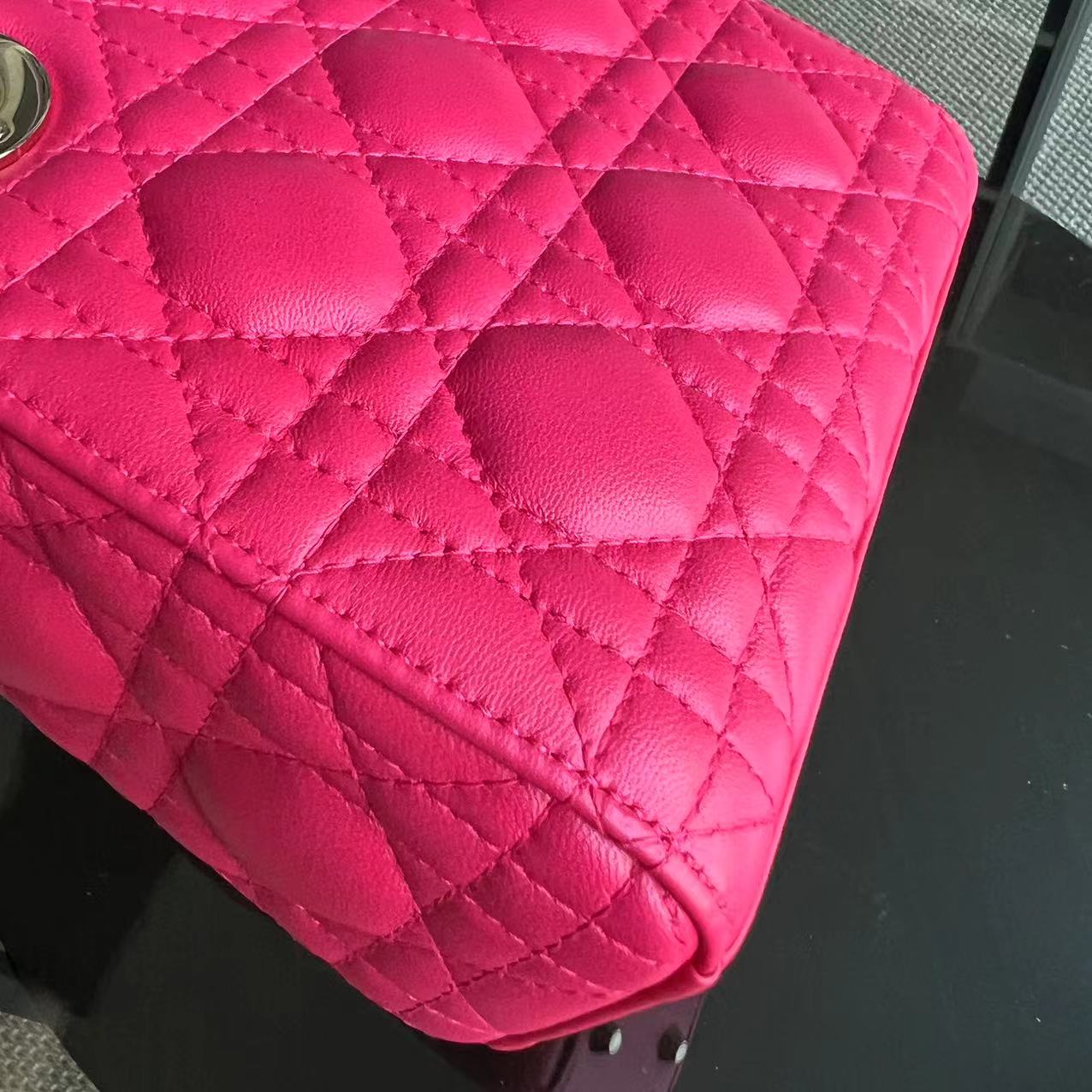 Lady Mini Lambskin Cannage Hot Pink Golden Hardware