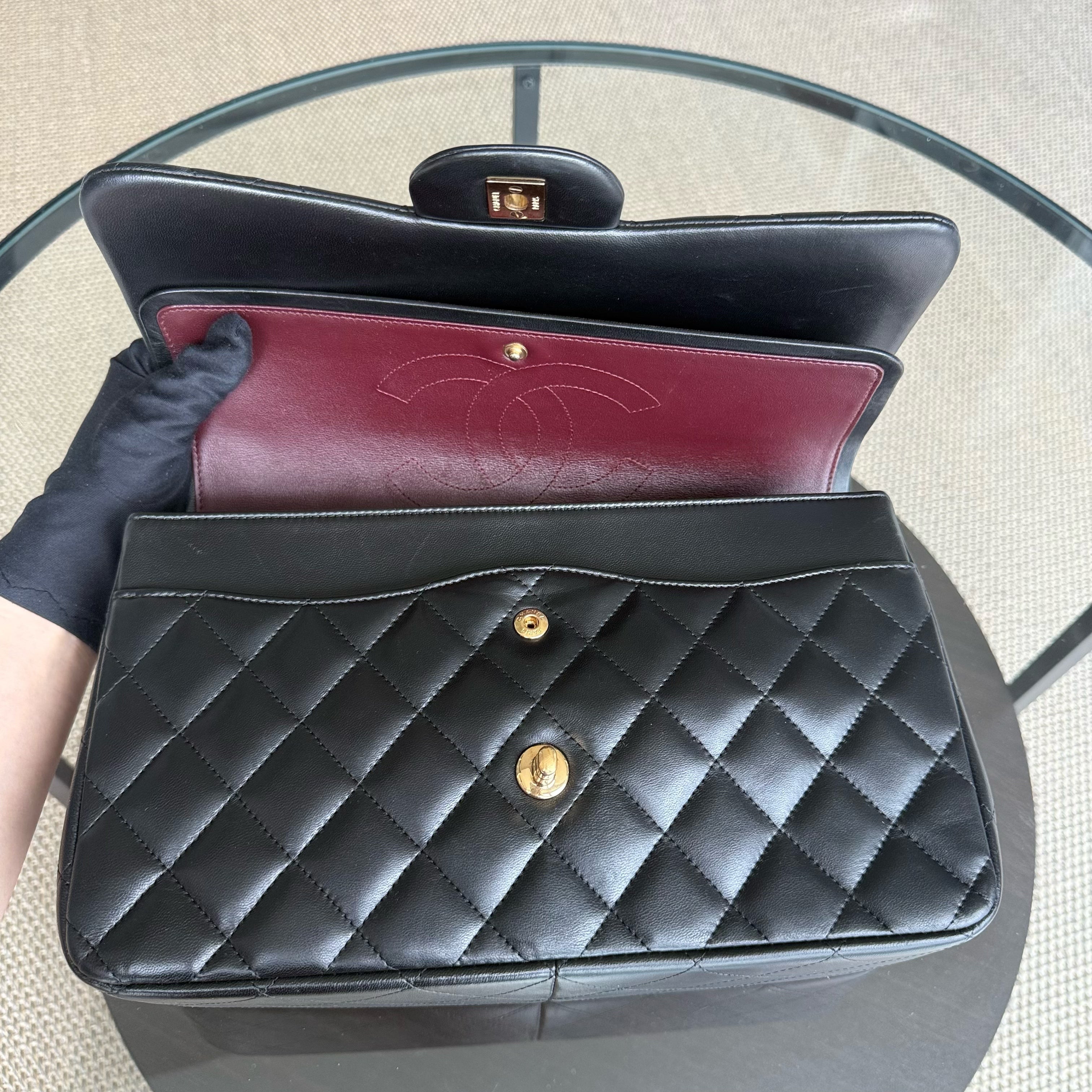 Chanel Classic Flap Jumbo - 30CM Quilted Lambskin Double Flap Black Gold Hardware