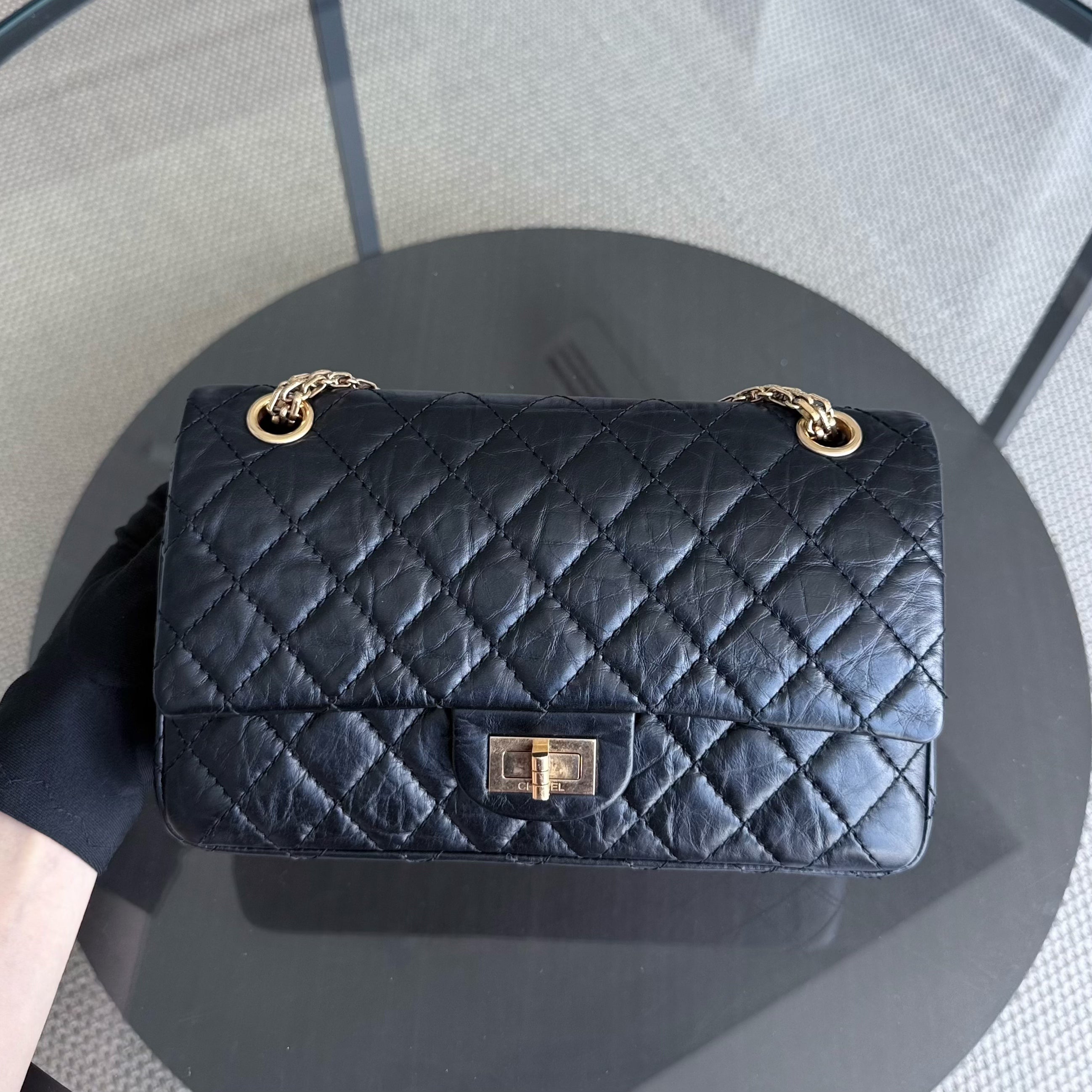 Chanel Reissue 2.55 Medium 225 - 24CM Quilted Aged Calfskin Black Gold Hardware Series 12