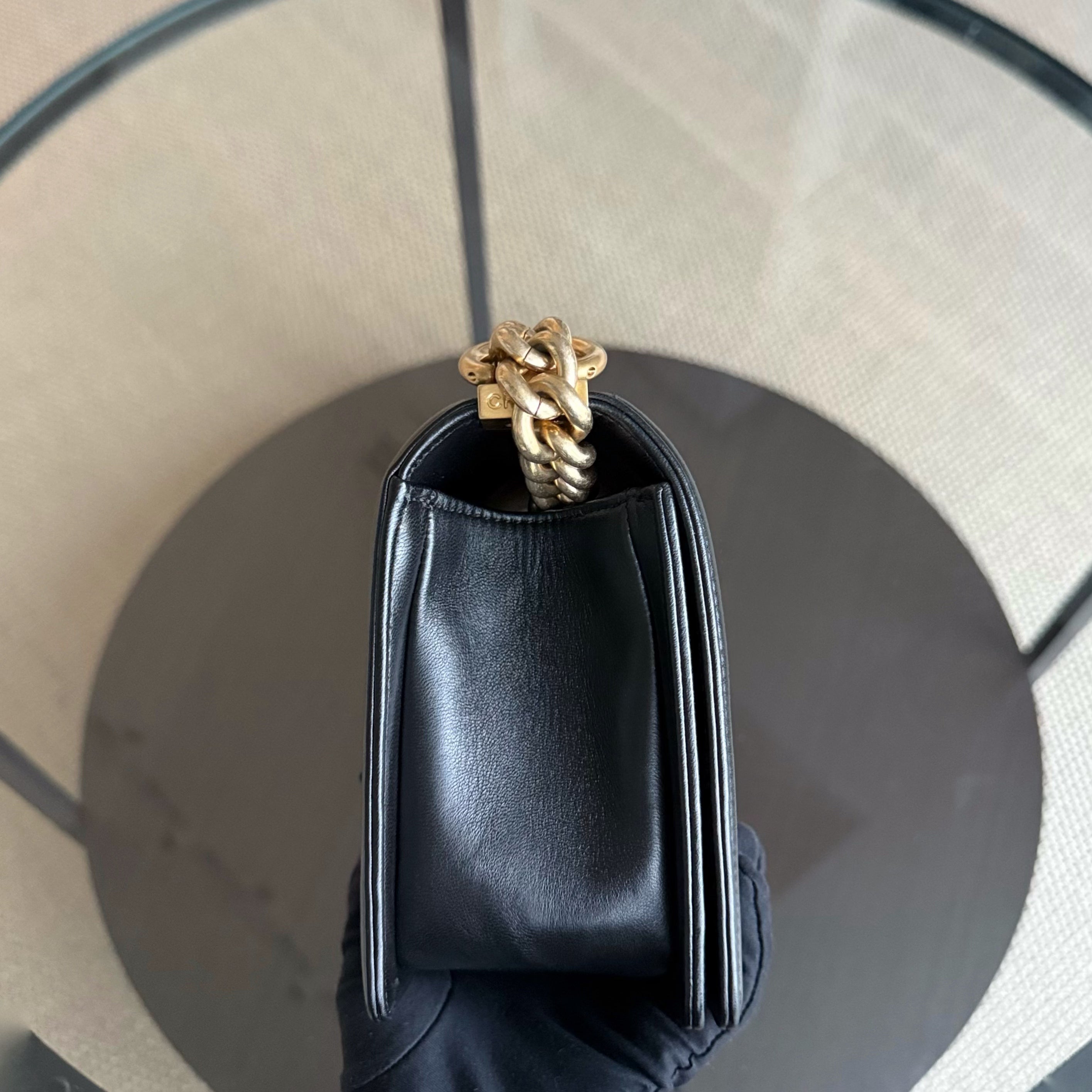 Chanel Boy Medium - 25CM Quilted Lambskin Black Gold Hardware Series 23