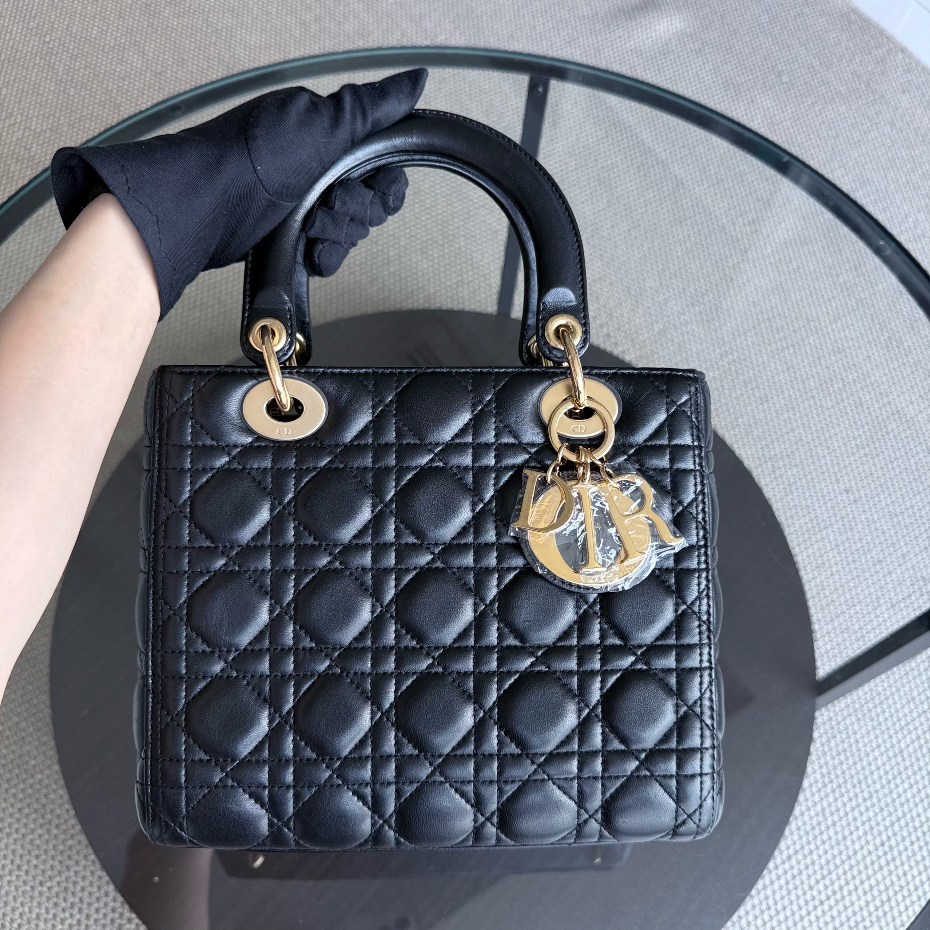 Dior Lady Medium - Cannage Lambskin Black Gold Hardware NO STRAP