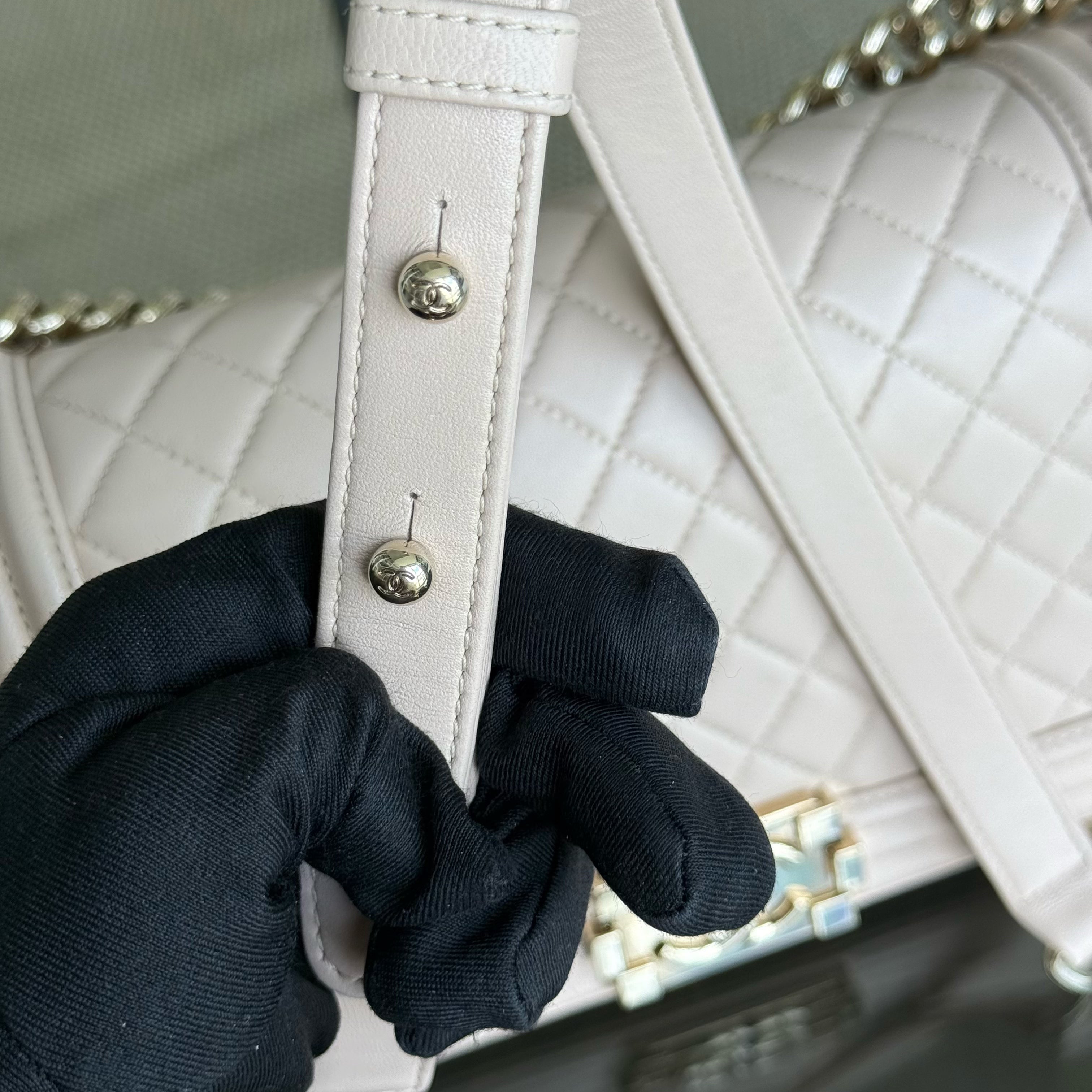 Chanel Boy Medium - 25CM Quilted Lambskin Light Nude Pink Gold Hardware Series 23