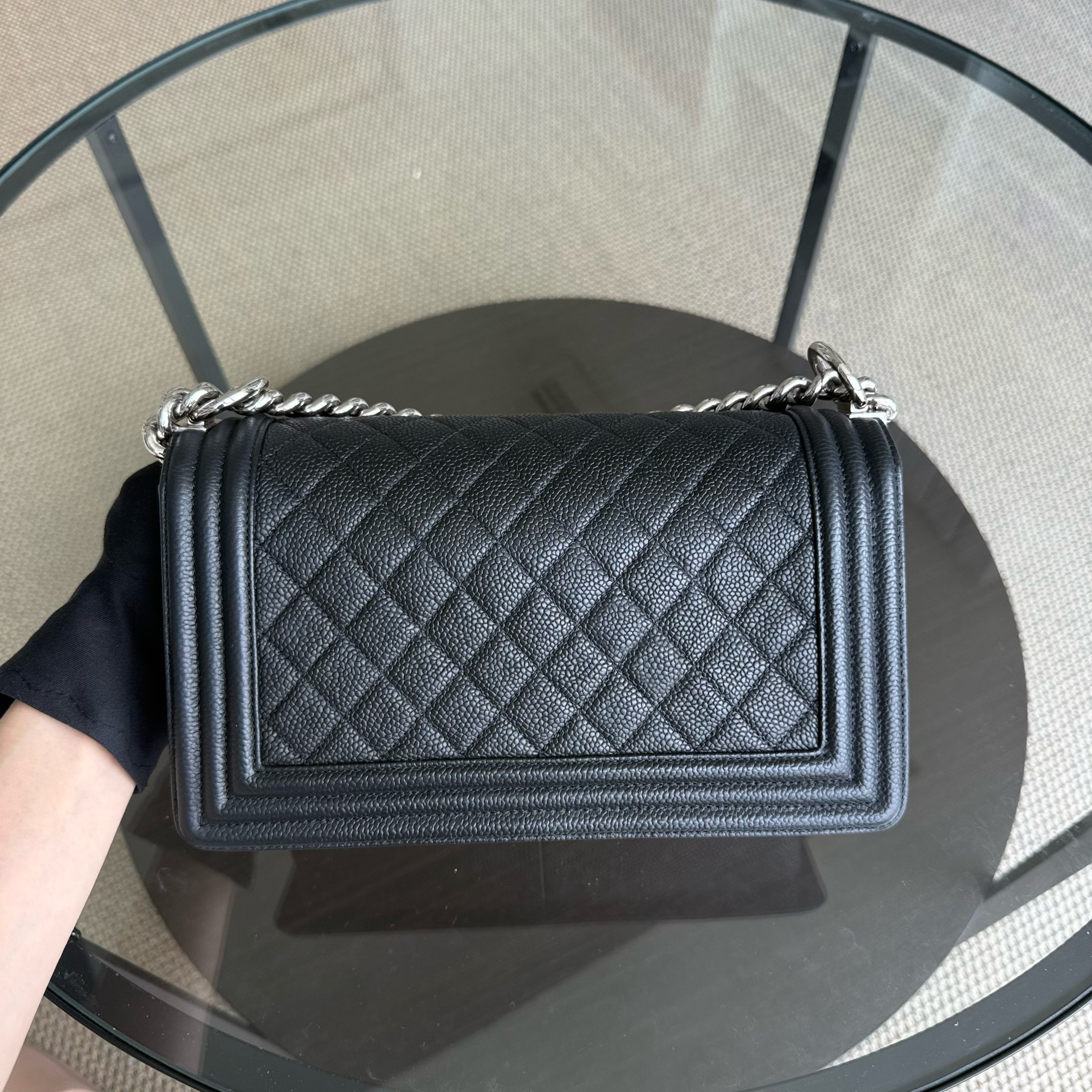 Chanel Boy Medium - Caviar 25CM Quilted Black Silver Hardware Series 17