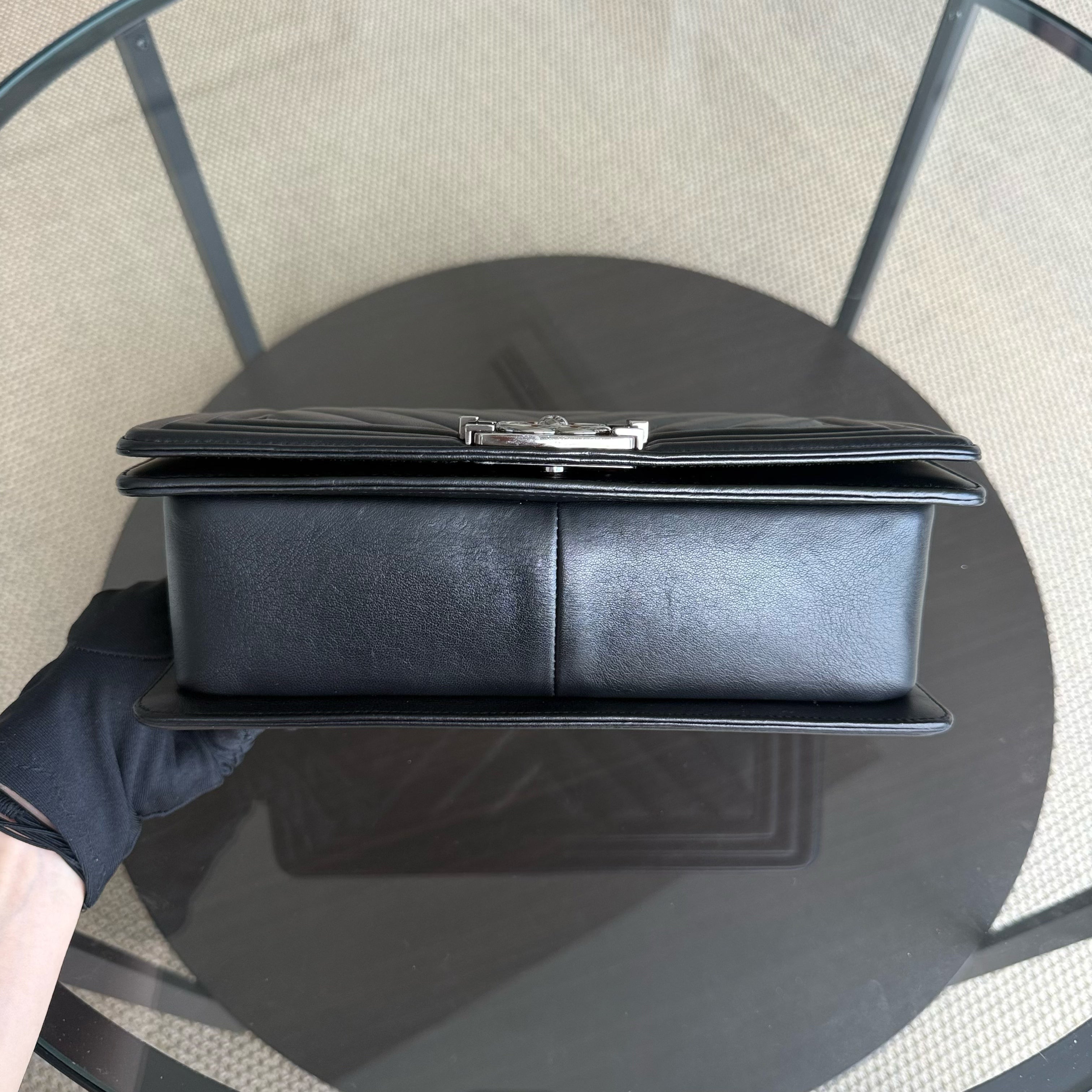 Chanel Boy Medium - 25CM Quilted Calfskin Black Dark Silver Hardware Series 25