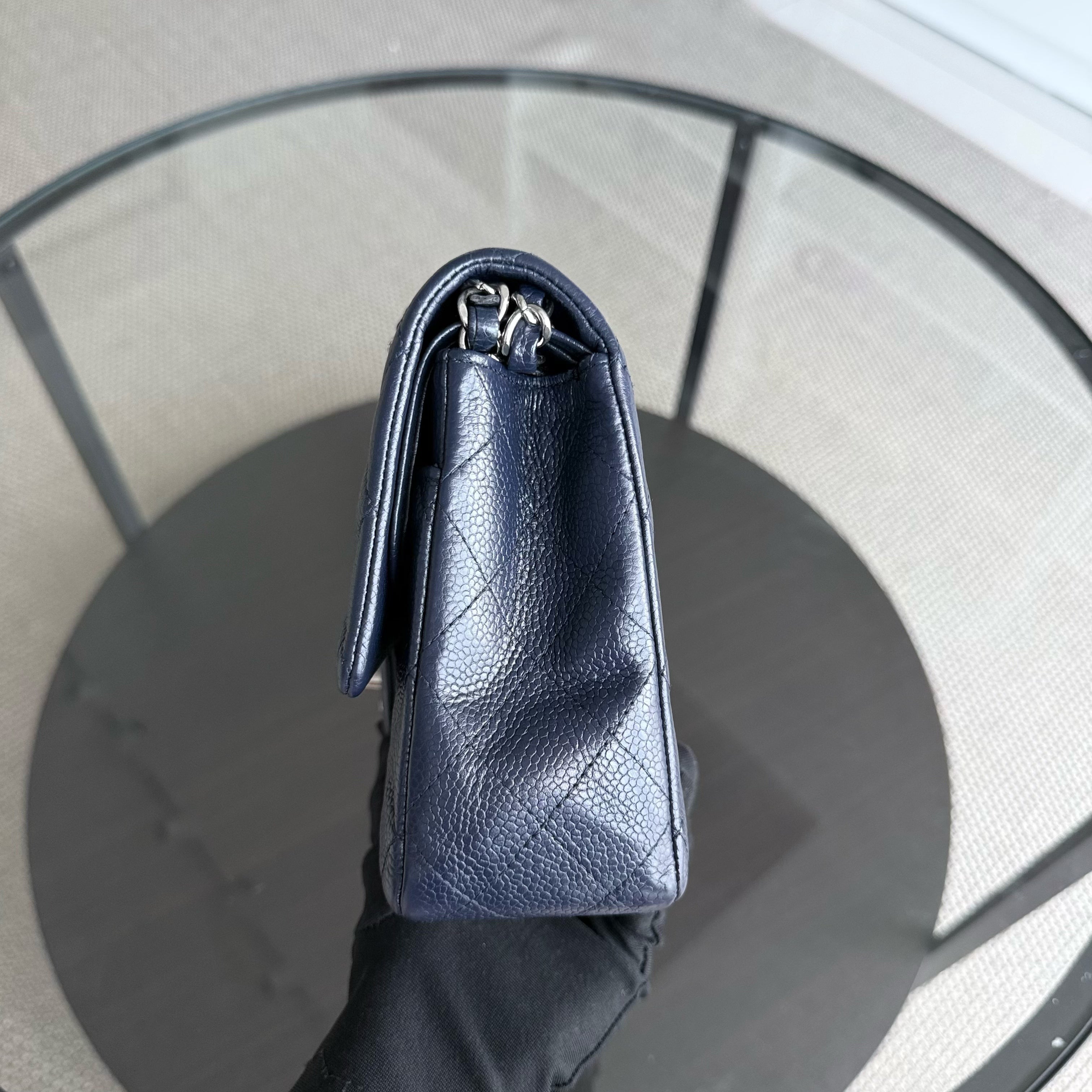 Chanel Classic Flap Medium - Caviar 25CM Quilted Dark Blue Silver Hardware Series 19