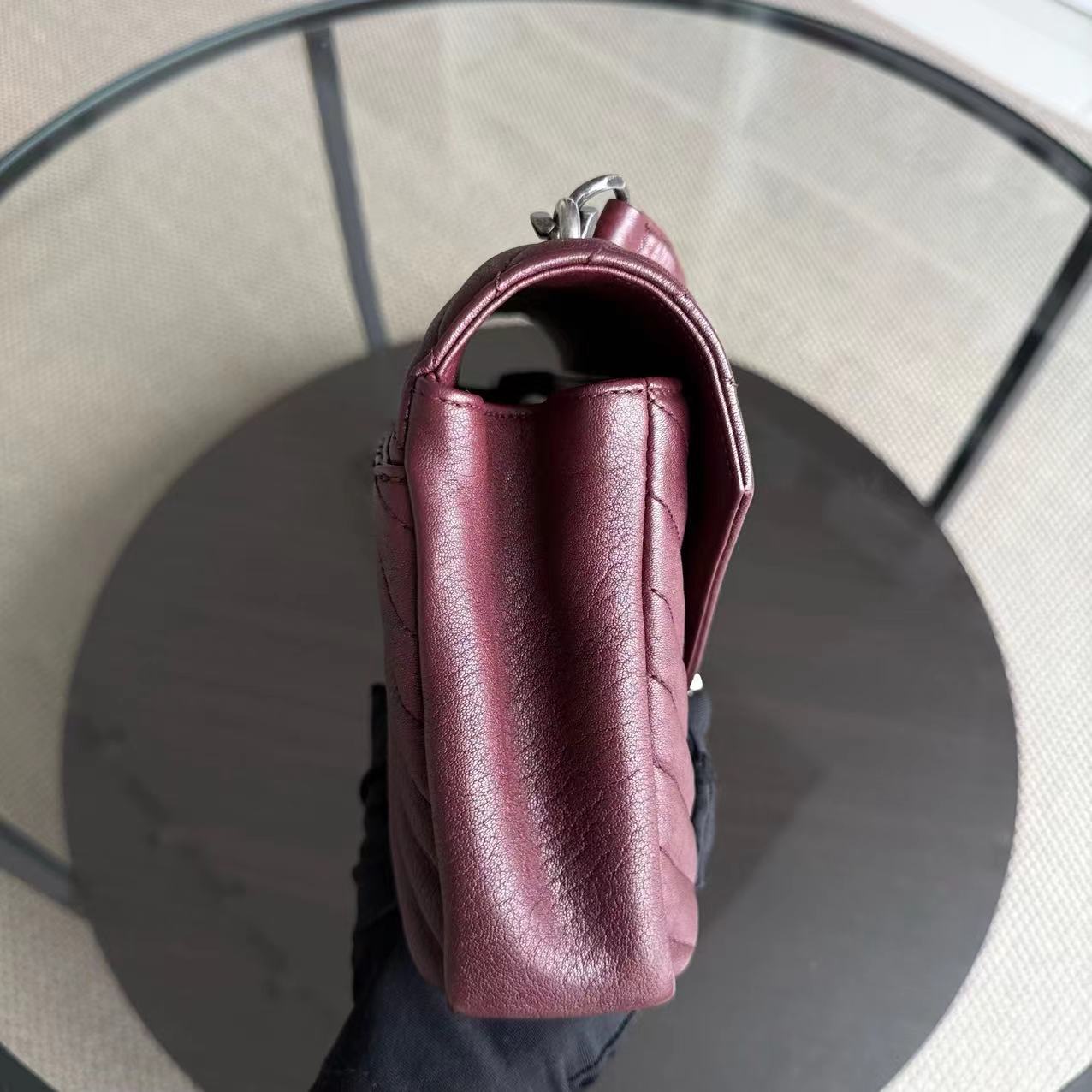 Yves Saint Laurent YSL College - Medium Chevron Leather Burgundy Ruthenium Silver Hardware