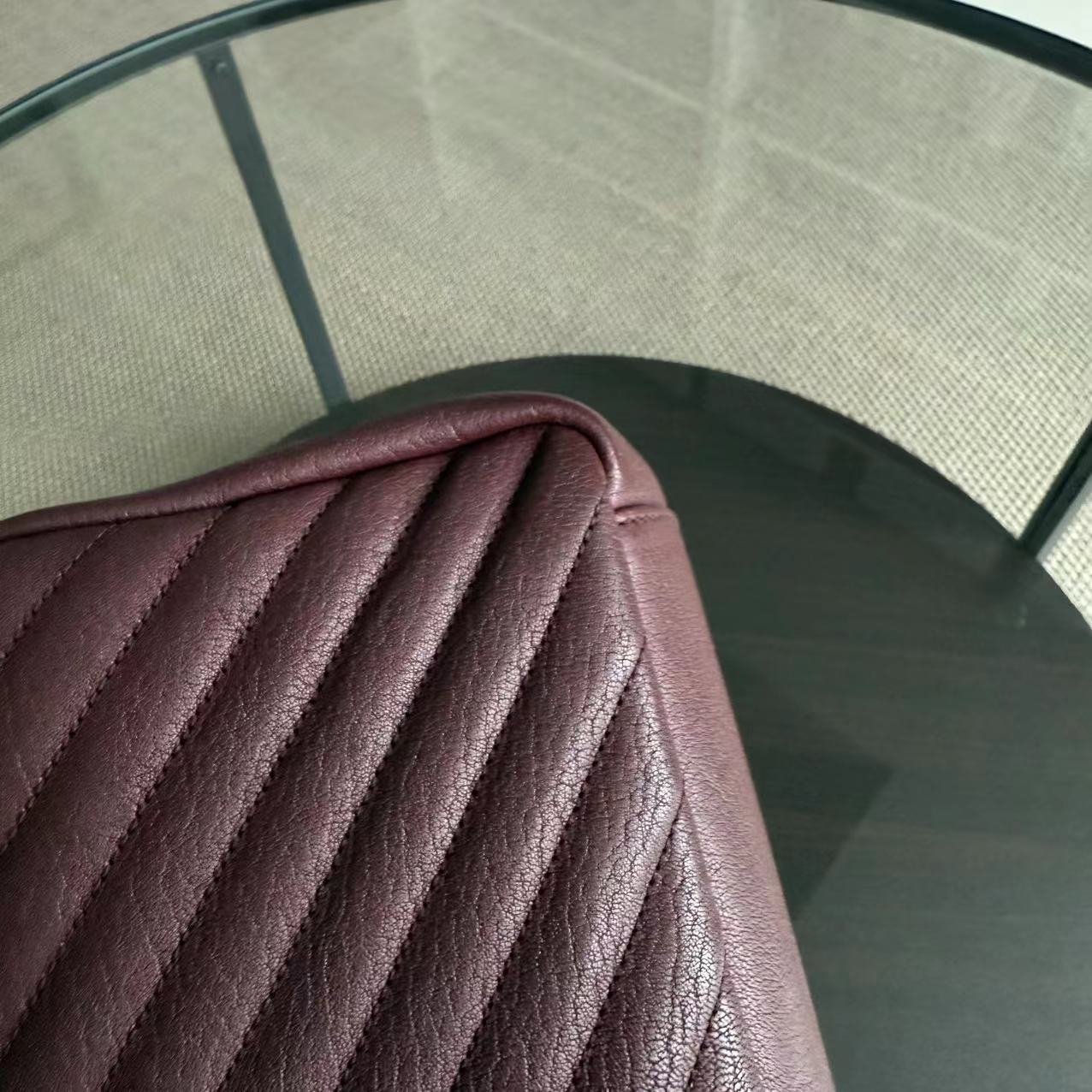 Yves Saint Laurent YSL College - Medium Chevron Leather Burgundy Ruthenium Silver Hardware