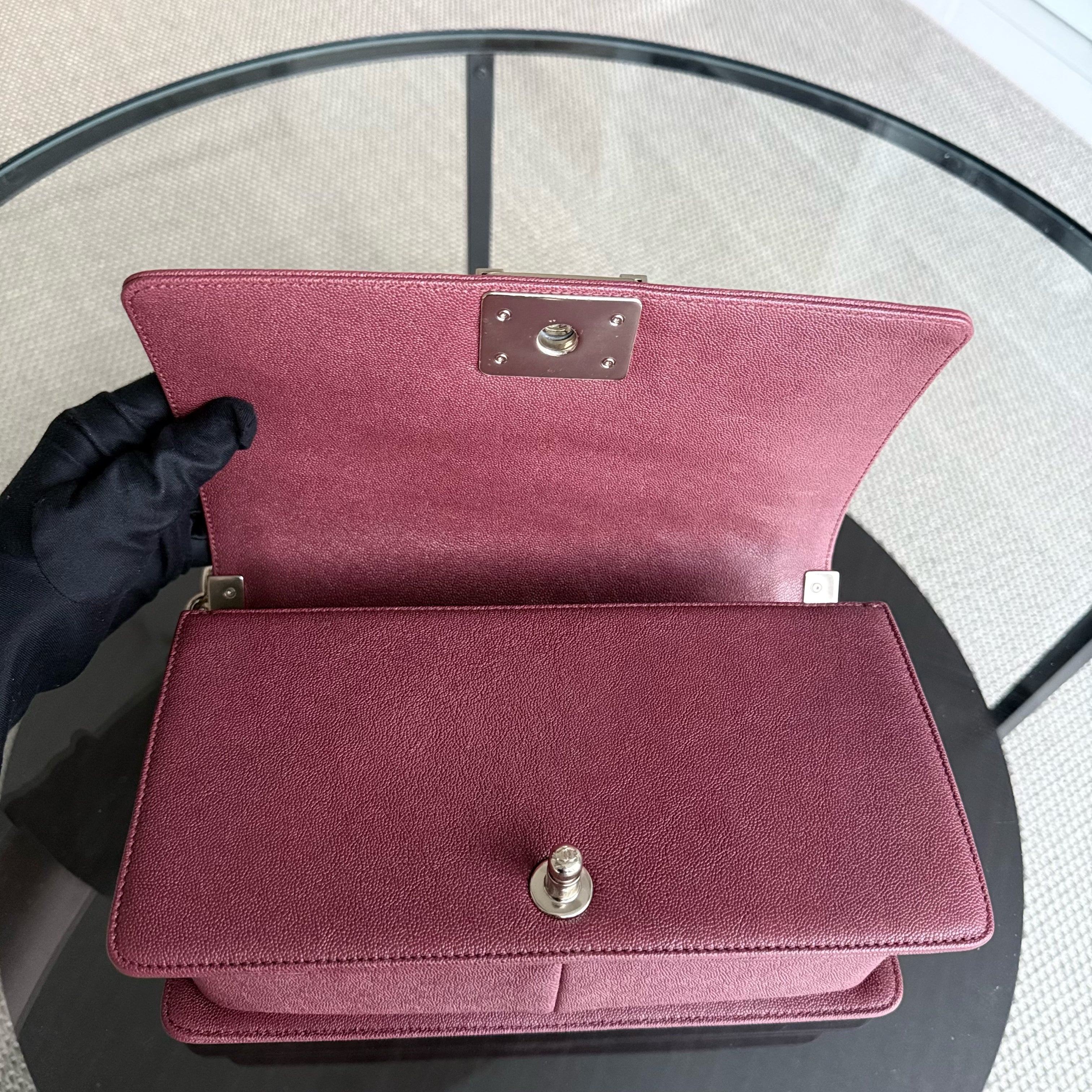 Chanel Boy Medium - Caviar 25CM Chevron Red Gold Hardware Series 28