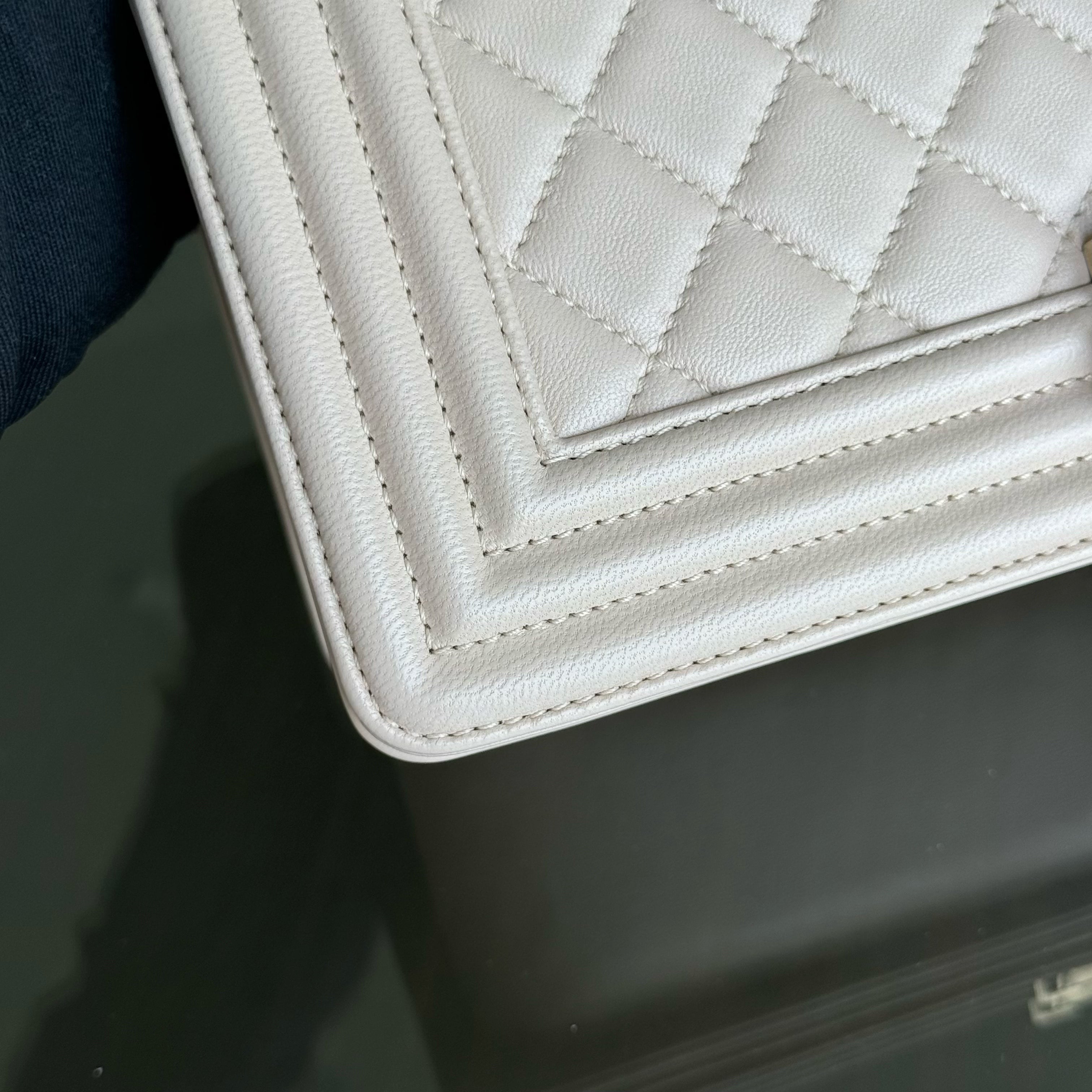 Chanel Boy Medium - 25CM Quilted Lambskin Light Nude Pink Gold Hardware Series 23