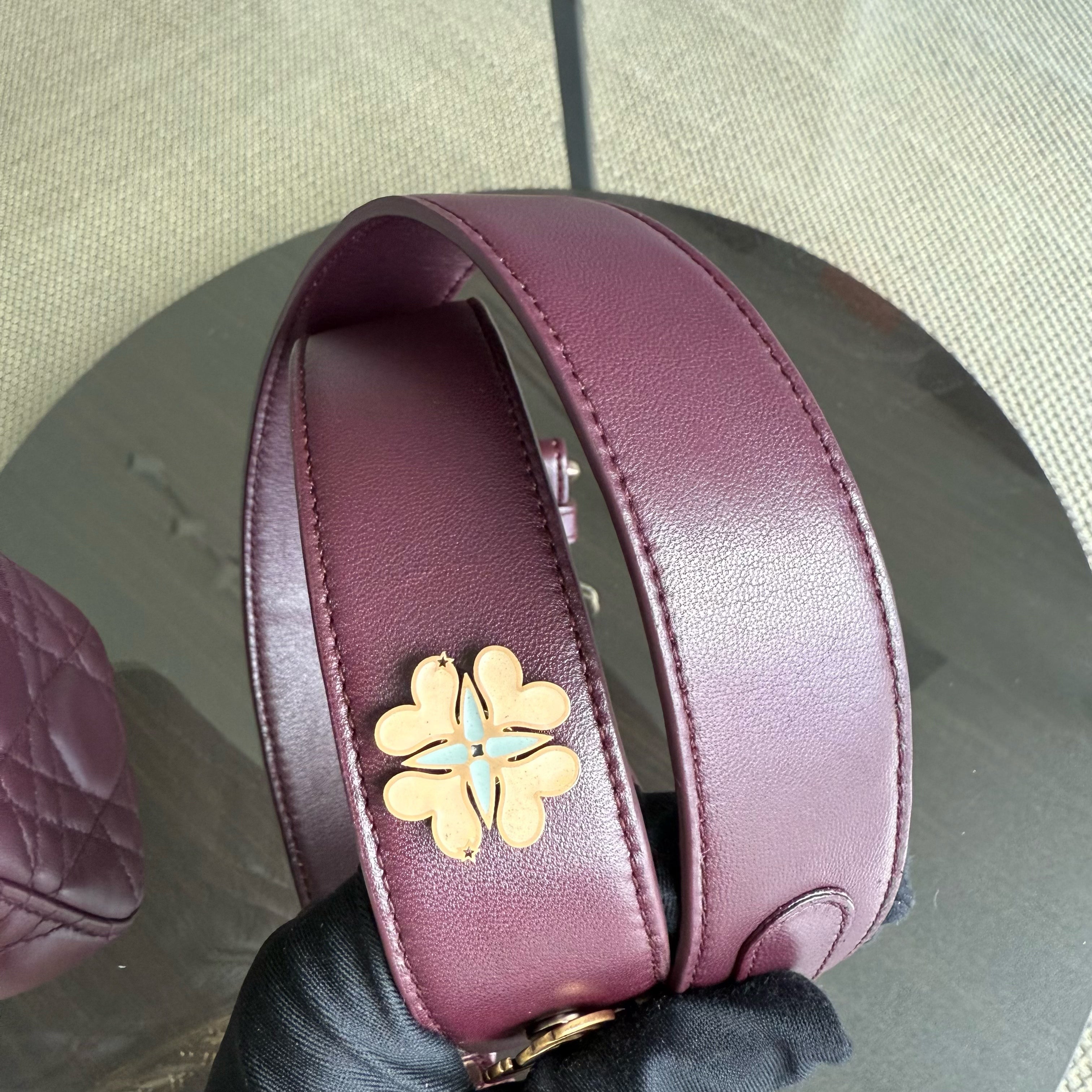 Dior Lady Small Flap - Cannage Lambskin Burgundy Dark Red Gold Hardware