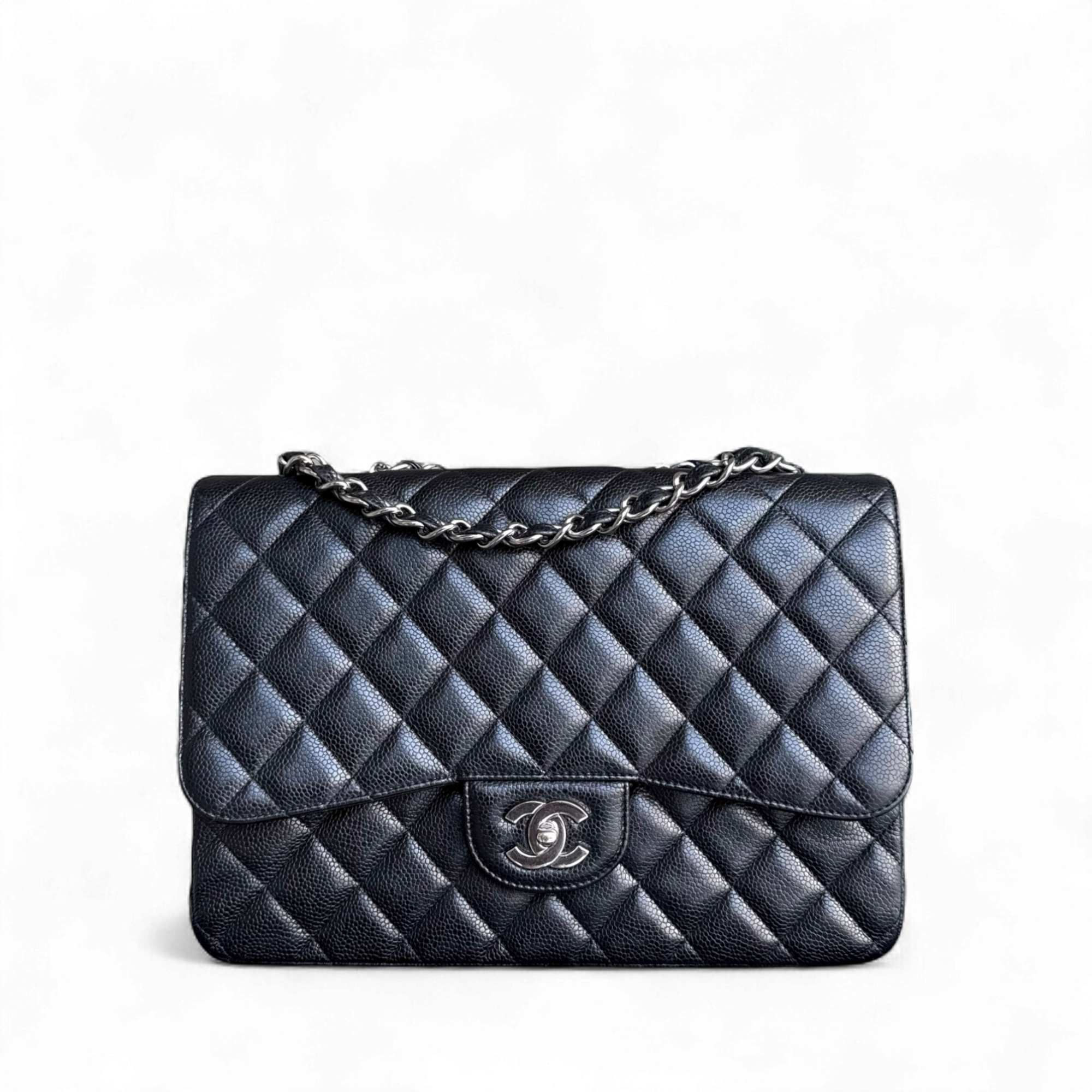 Chanel Classic Flap Jumbo - Single Flap Caviar 30CM Quilted Black Silver Hardware Series 13