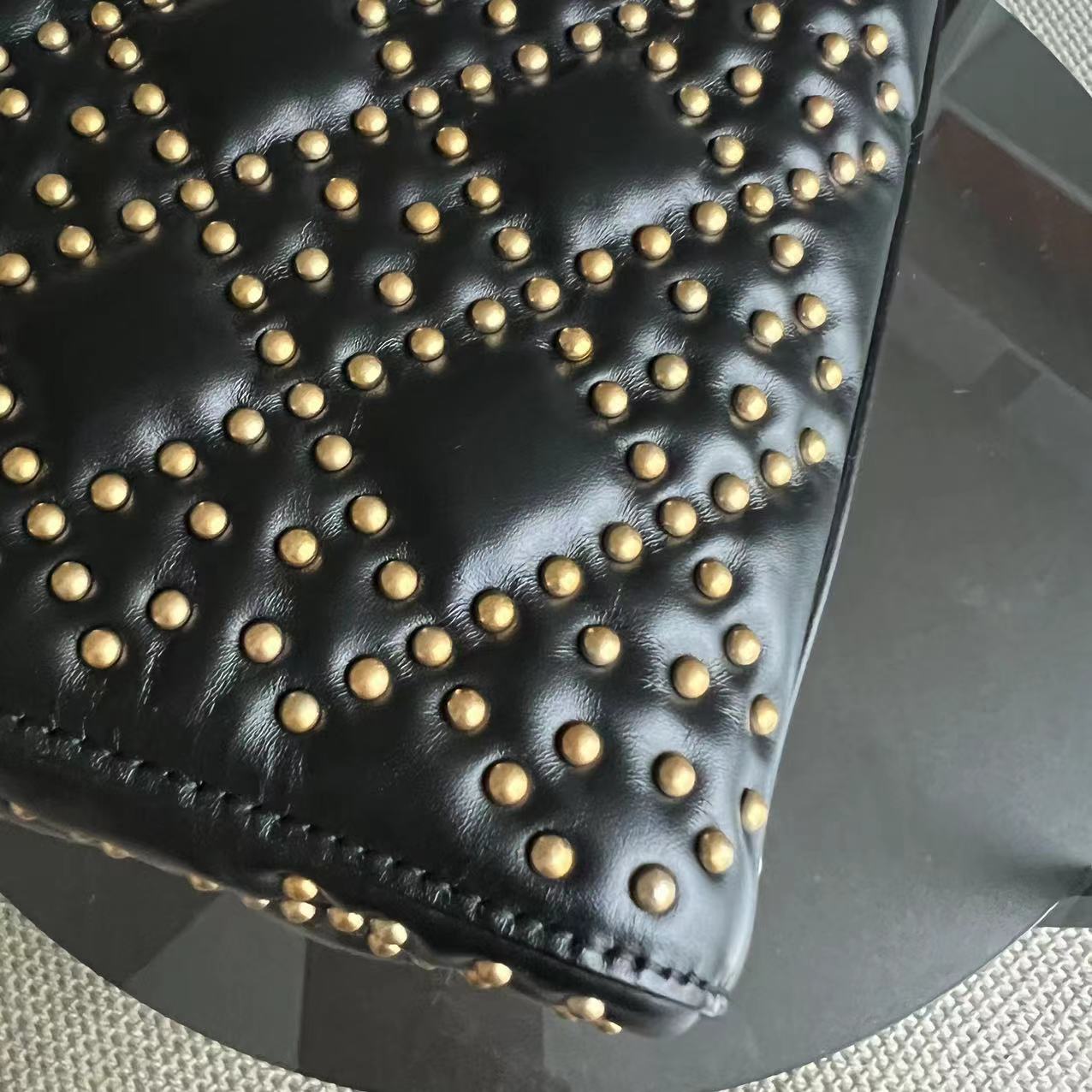 Lady Mini Studded Cannage Calfskin Black Golden Hardware