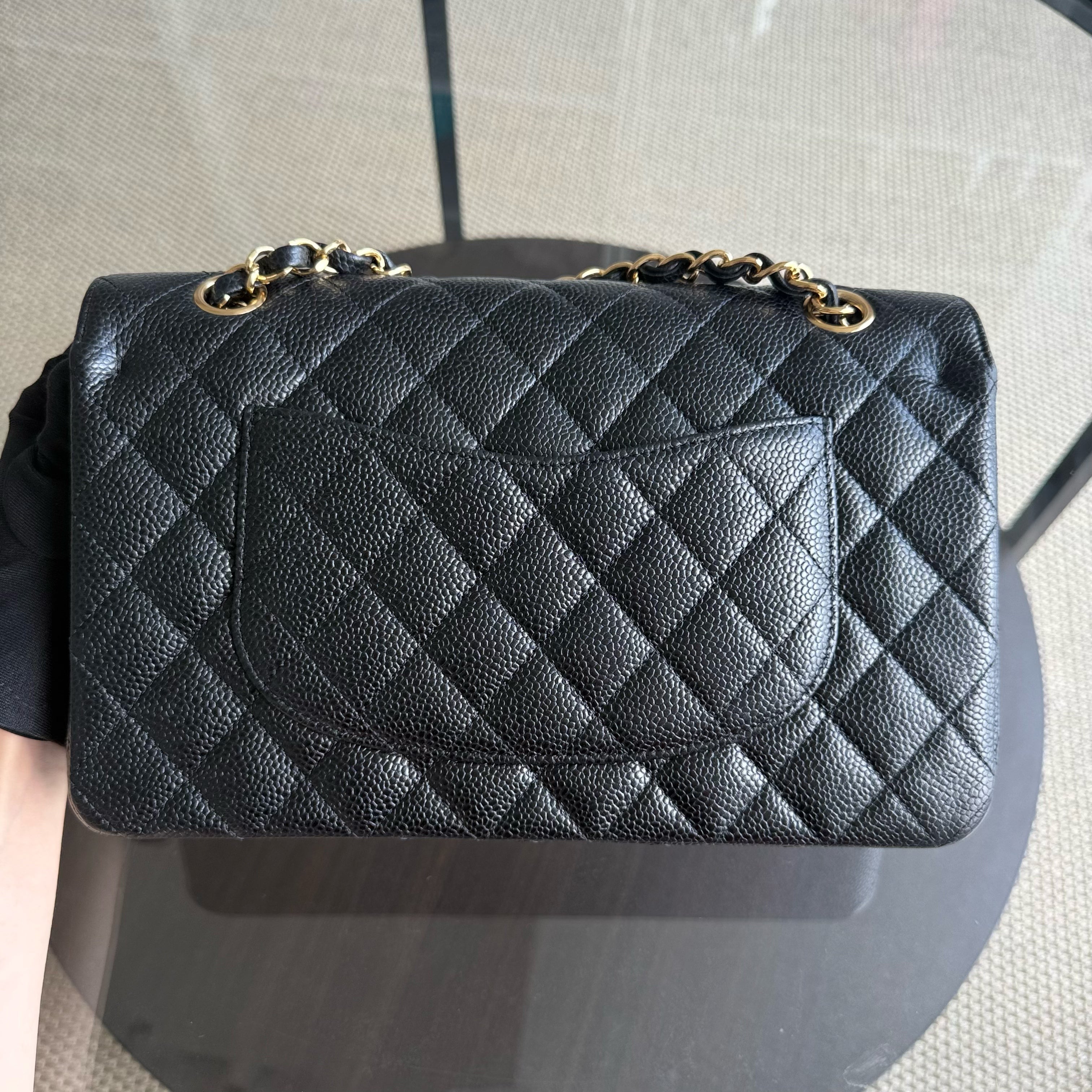 Chanel Classic Flap Medium - Caviar 25CM Quilted Black Gold Hardware Series 19