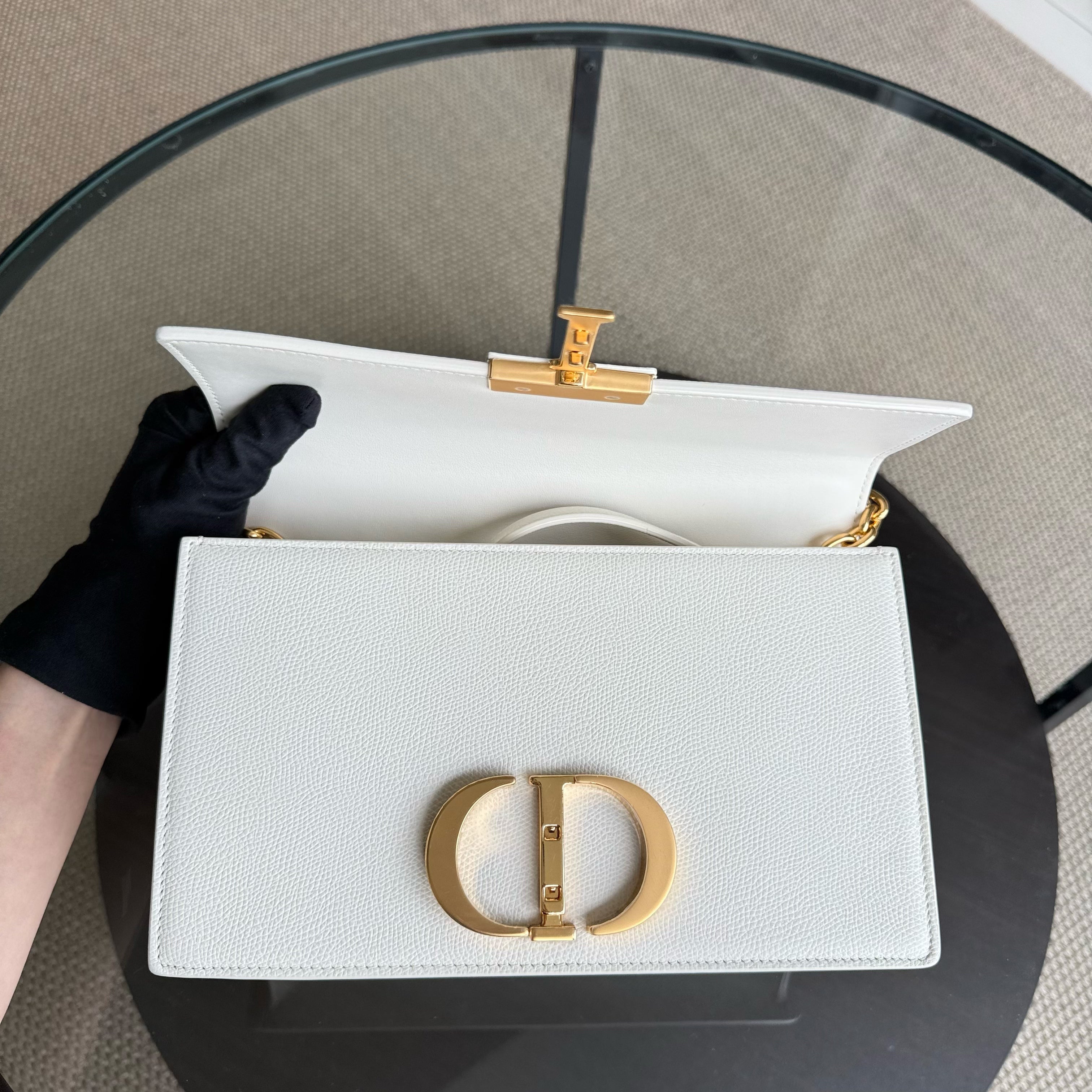 Dior 30 Montaigne Chain - Grained Calfskin White Gold Hardware