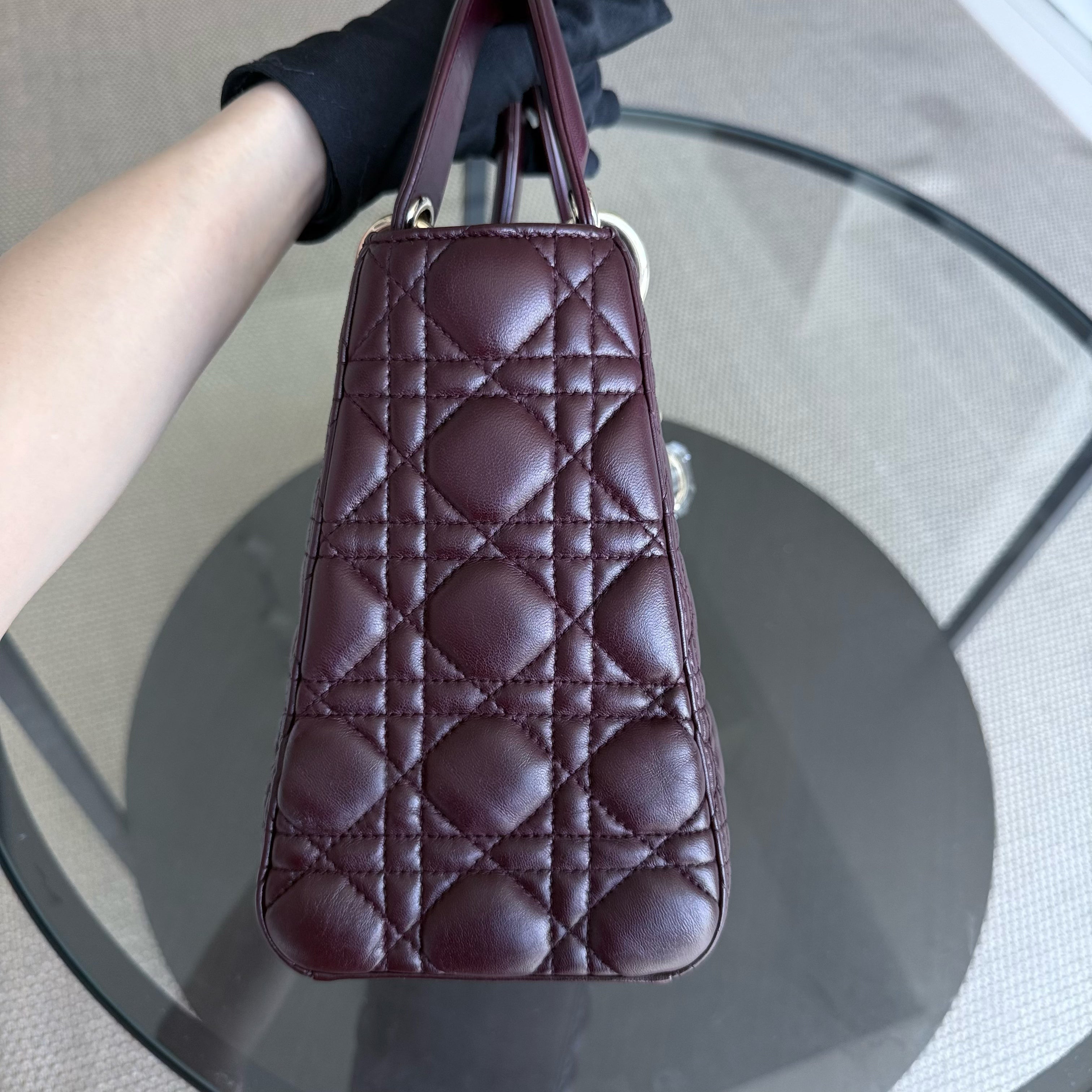 Dior Lady Medium - Cannage Lambskin Dark Burgundy Red Gold Hardware NO STRAP