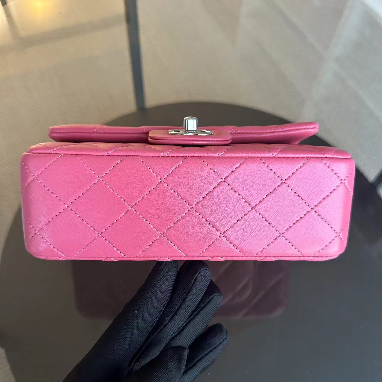 Chanel Classic Flap Mini - 20CM Rectangle Pink Quilted Lambskin Classic Flap Bag with Silver Hardware Series 28