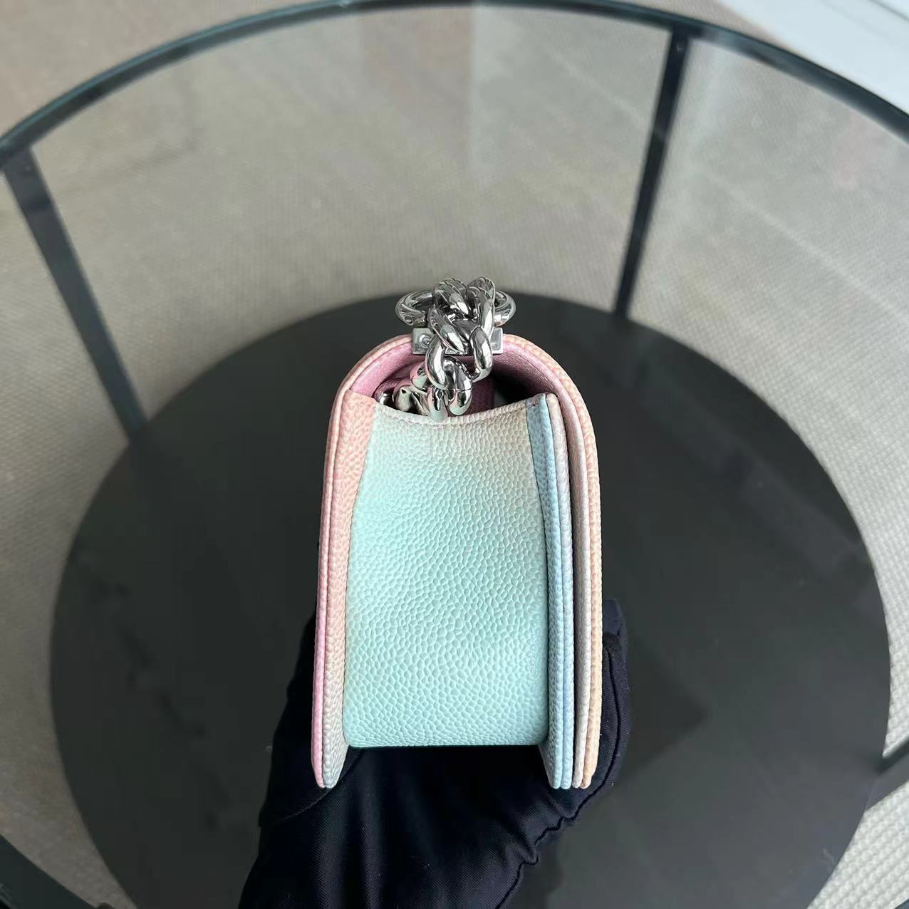 *Unused* Caviar Boy Rainbow Small Quilted Grained Calfskin Multicolor Silver Hardware Series 25