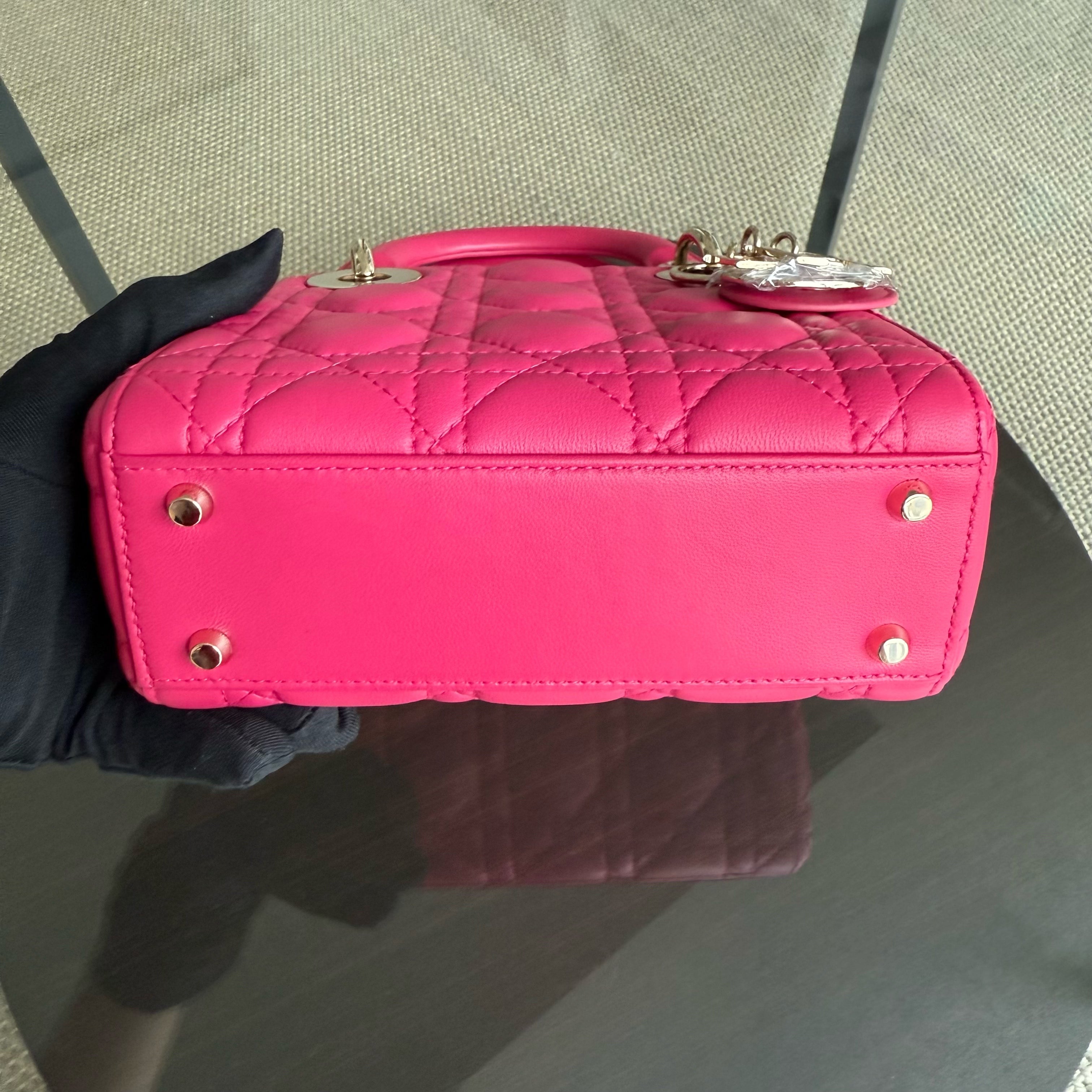Dior Lady Mini - Cannage Lambskin Hot Pink Gold Hardware