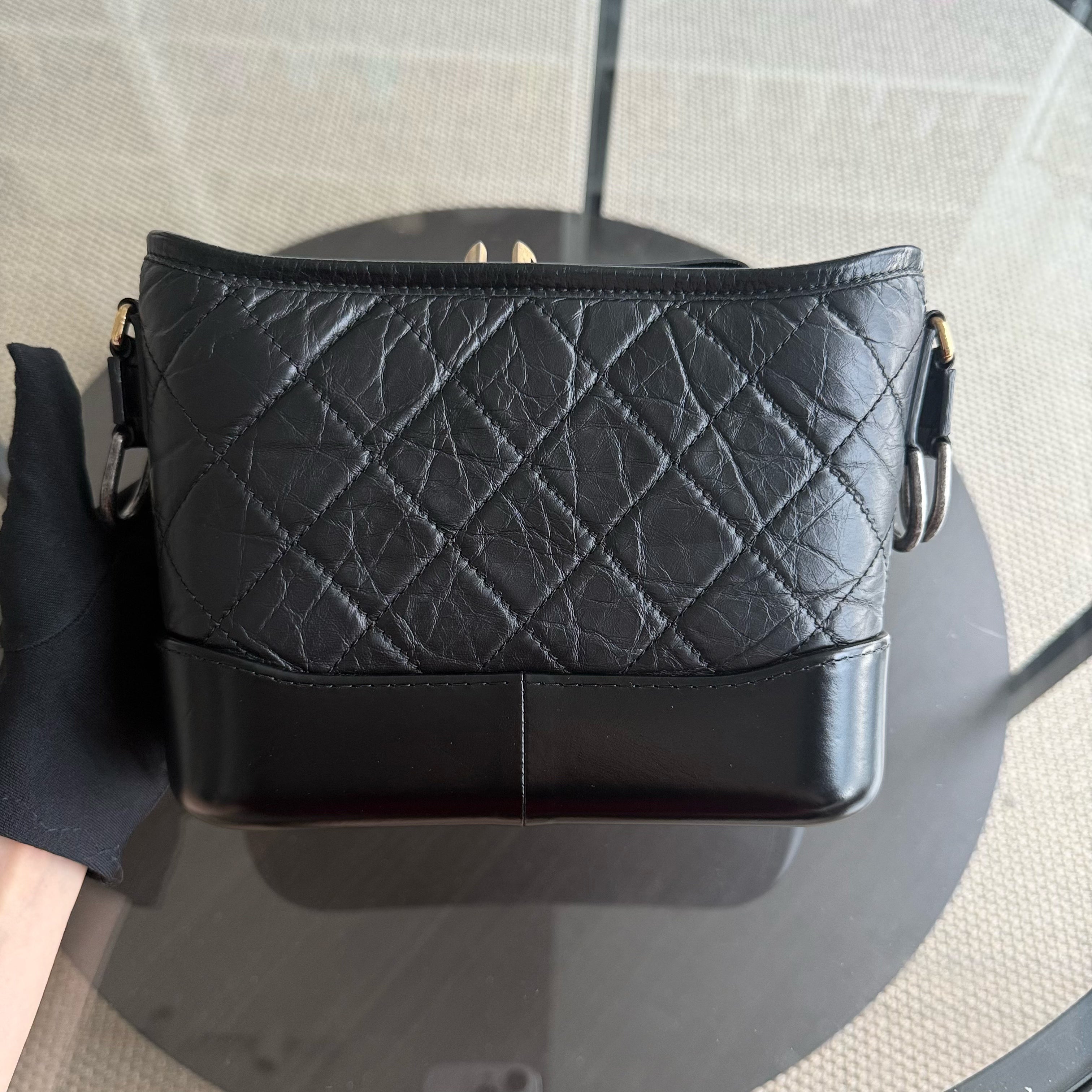 Chanel Gabrielle Small - Quilted Aged Calfskin Black Two-tone Gold Hardware