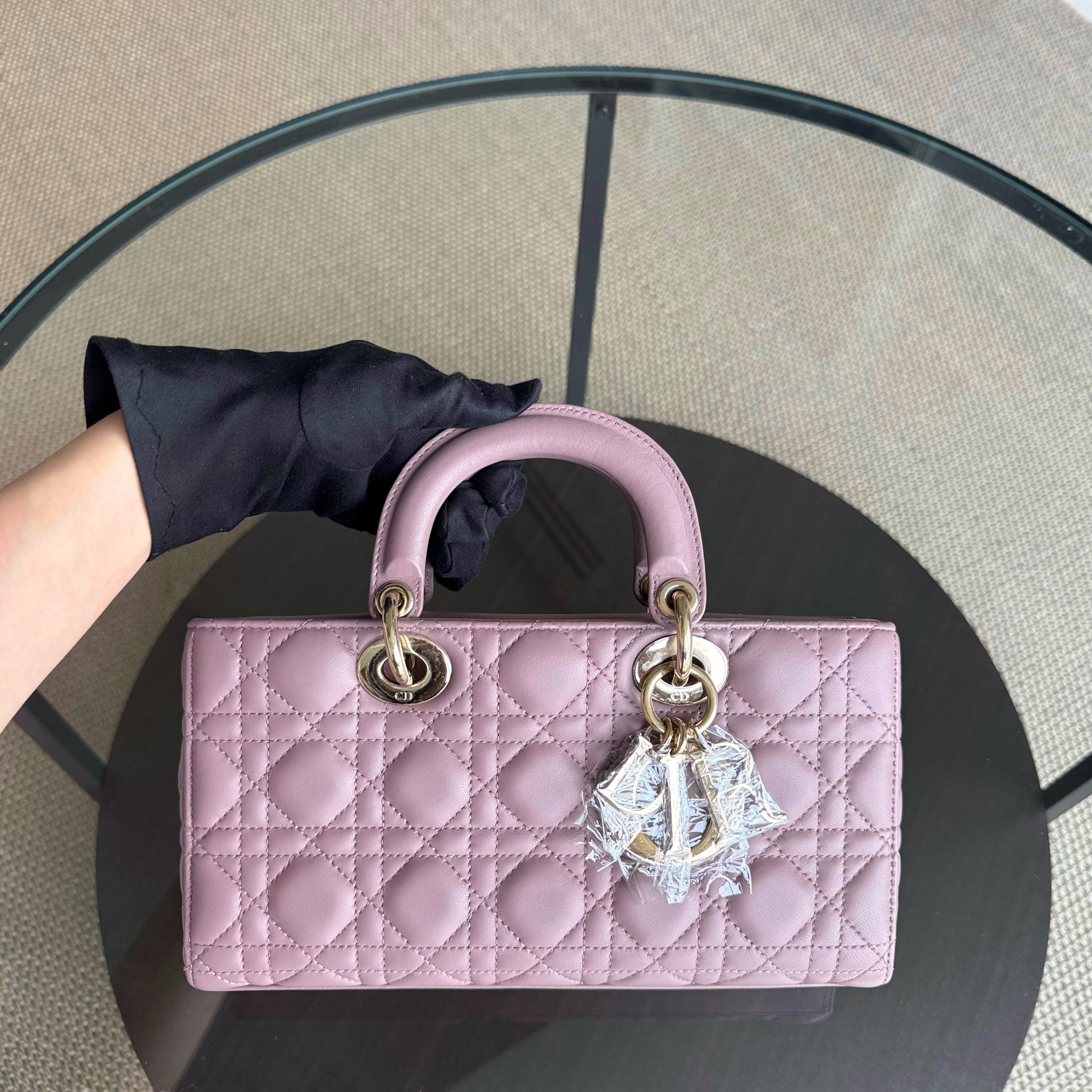 Dior D-Joy Medium - Cannage Lambskin Pink Gold Hardware