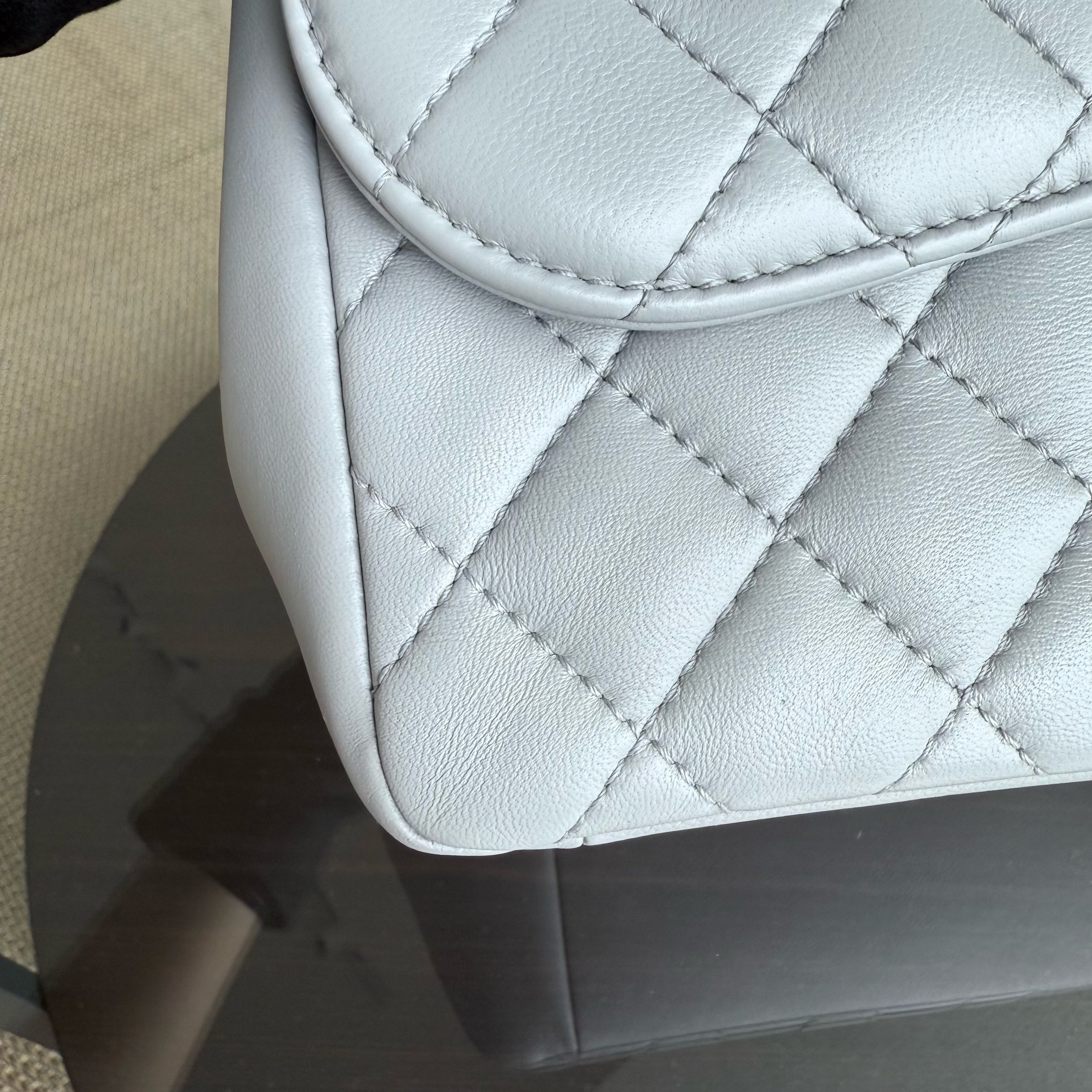 Chanel Mademoiselle Chic Flap Large - 30CM Quilted Lambskin Grey Gray Light Gold Hardware Series 21