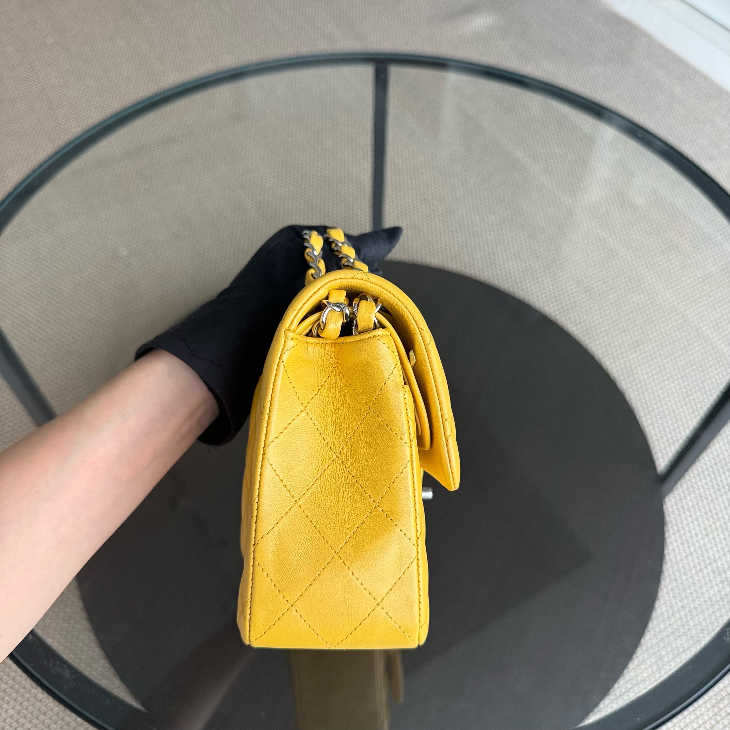 Chanel Classic Flap Small - 23CM Quilted Lambskin Yellow Silver Hardware Series 25