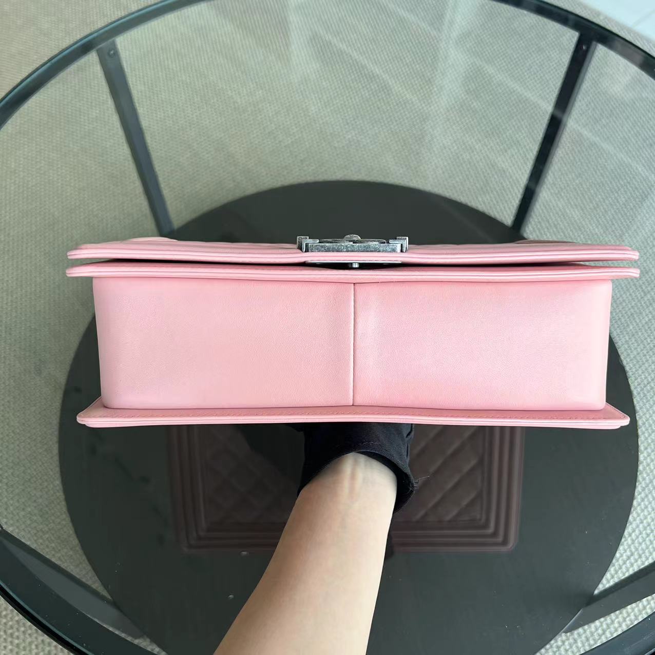 Boy New Medium 28CM Quilted Lambskin Sakura Pink Leboy Ruthenium Silver Hardware Series 20