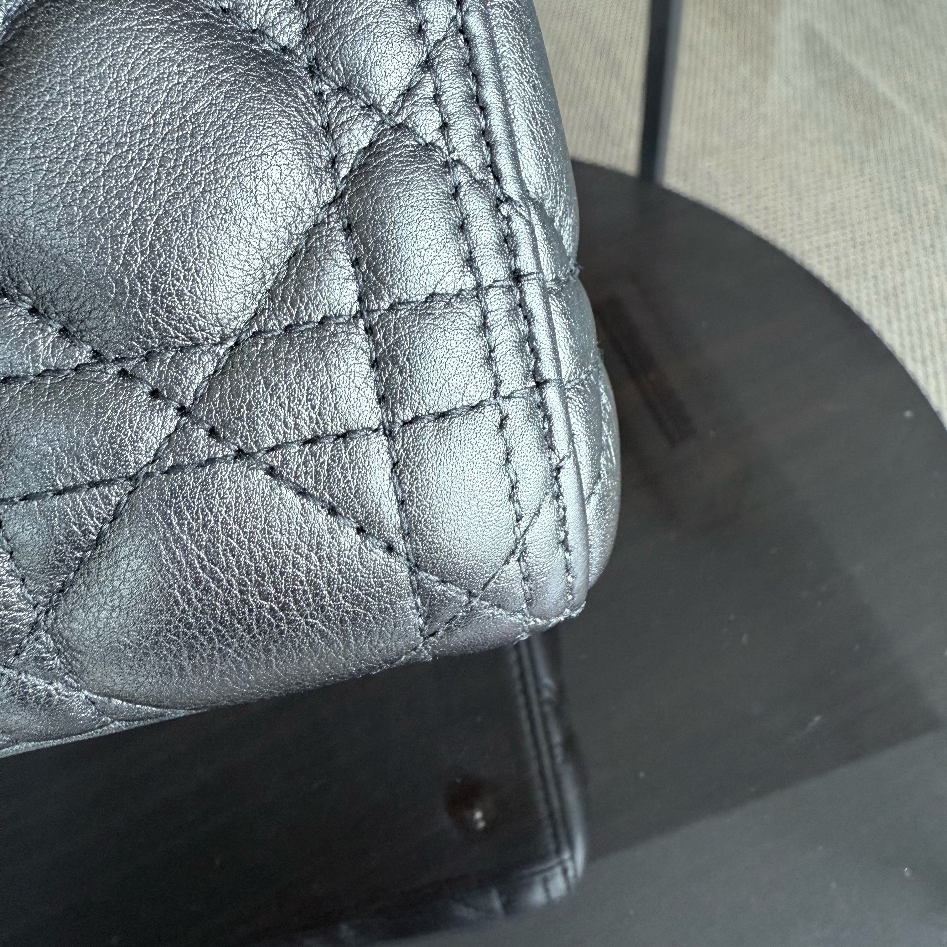 Dior Lady Medium - Cannage Calfskin Metallic Silver Gunmetal Gold Hardware Adjustable Strap