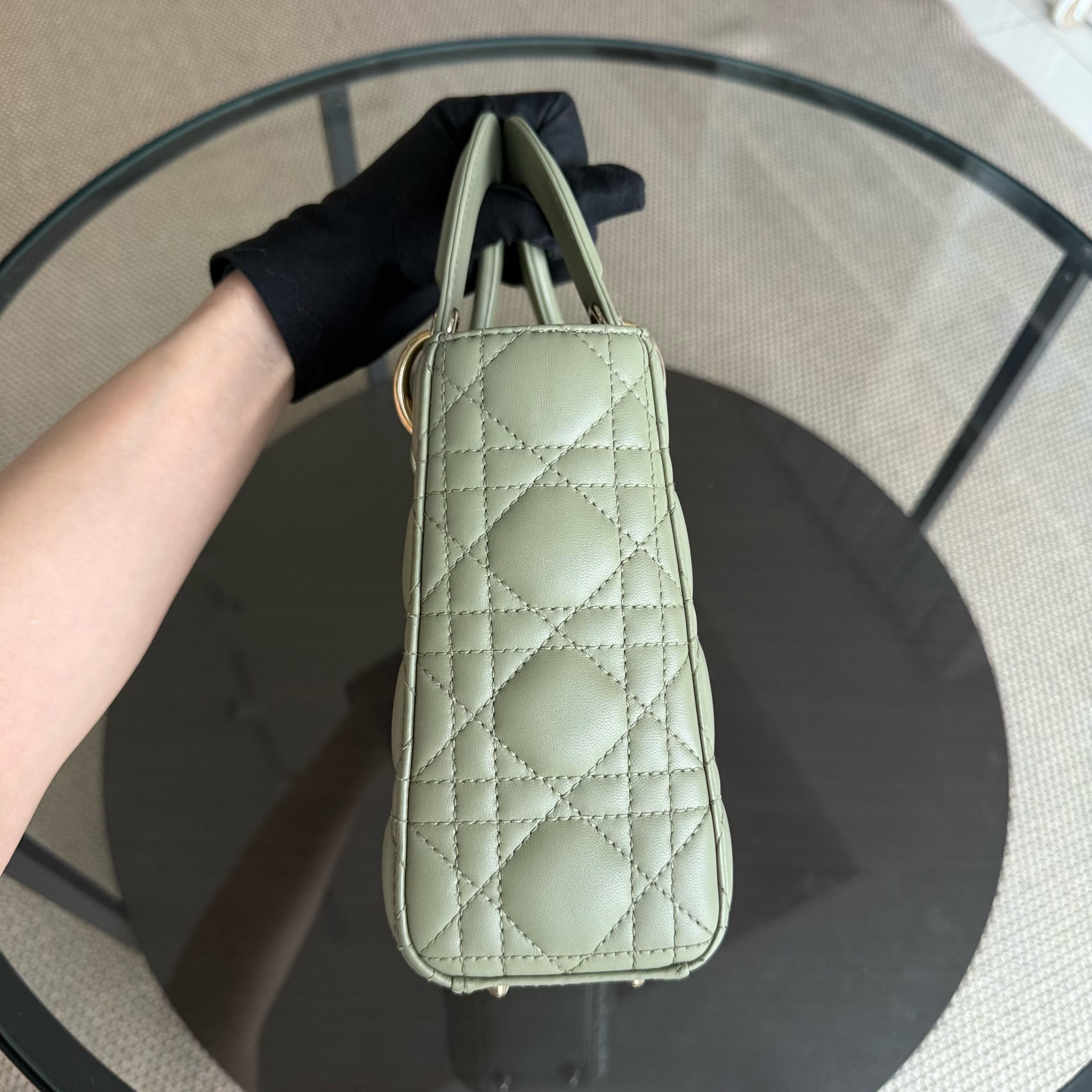 Dior Lady Small - Cannage Lambskin Mint Green Gold Hardware