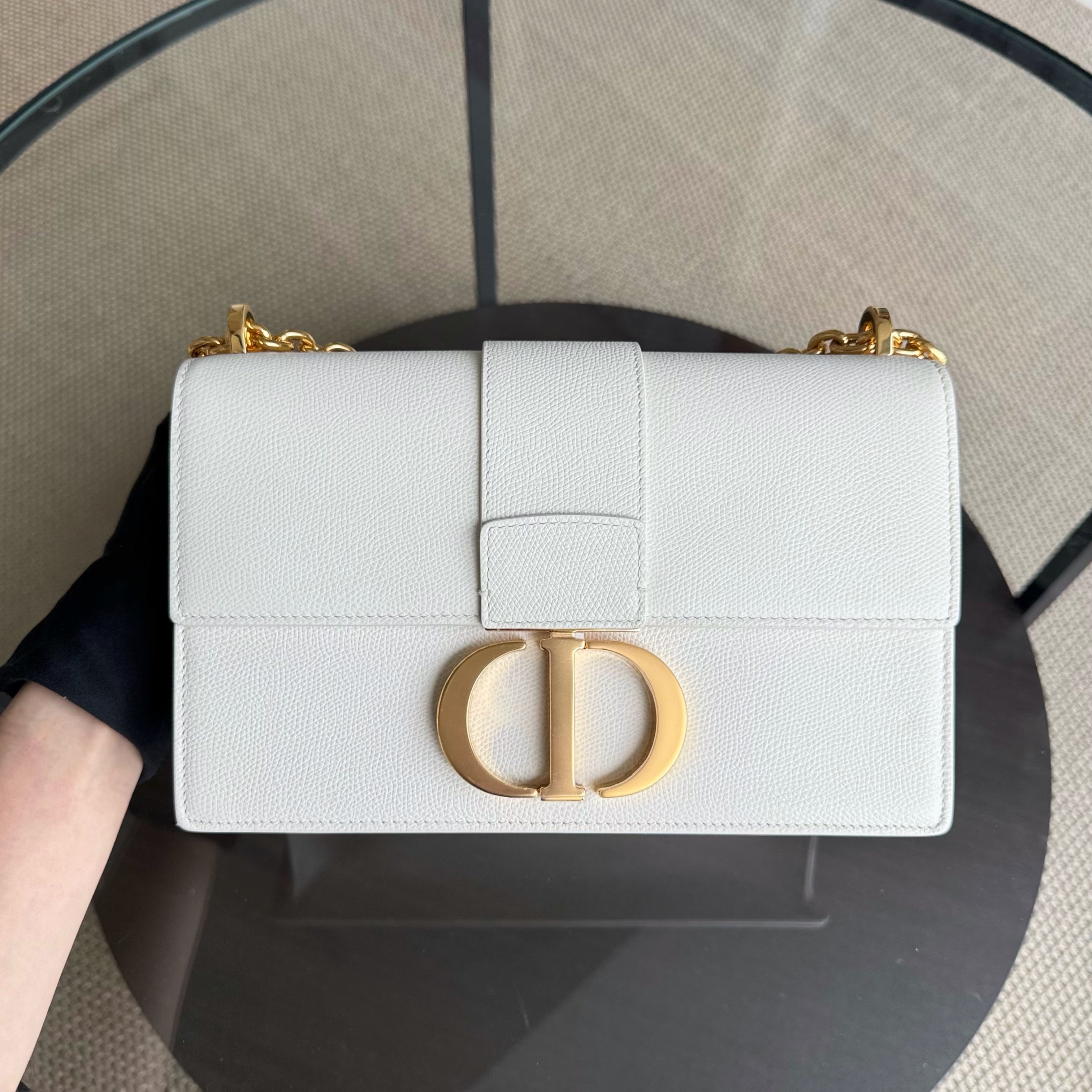 Dior 30 Montaigne Chain - Grained Calfskin White Gold Hardware