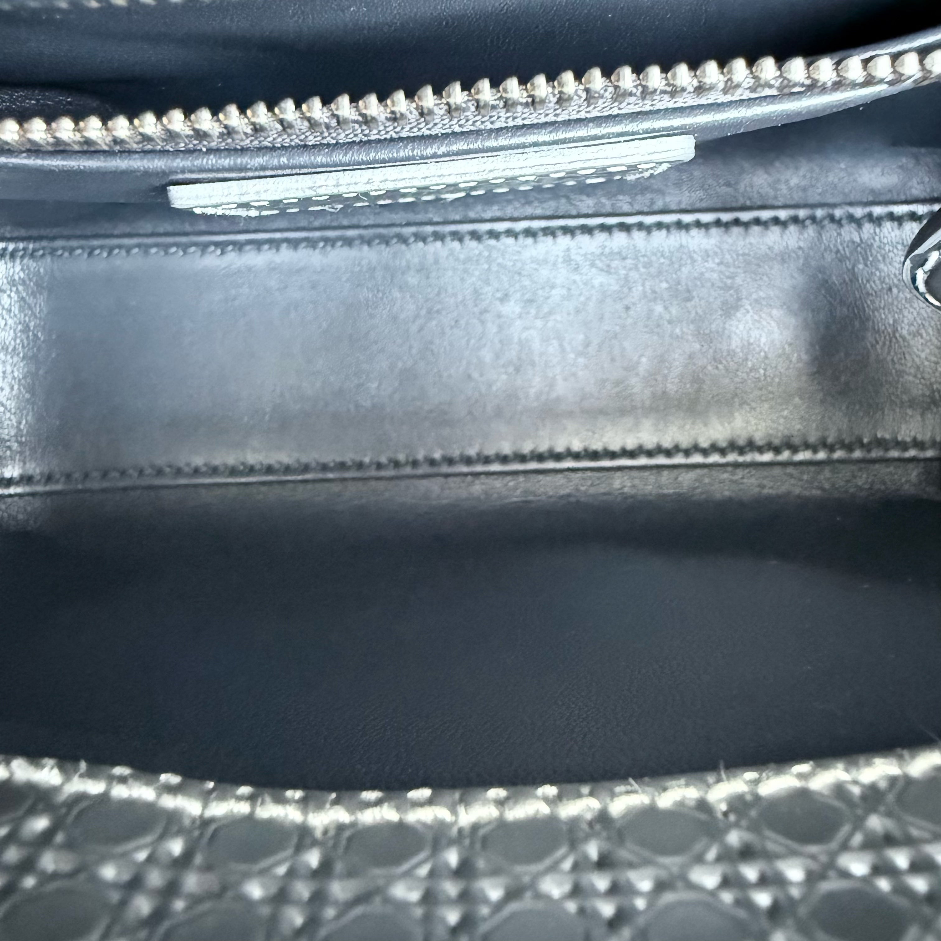 Dior Lady Mini - Micro Cannage Metallic Silver Hardware Adjustable Strap