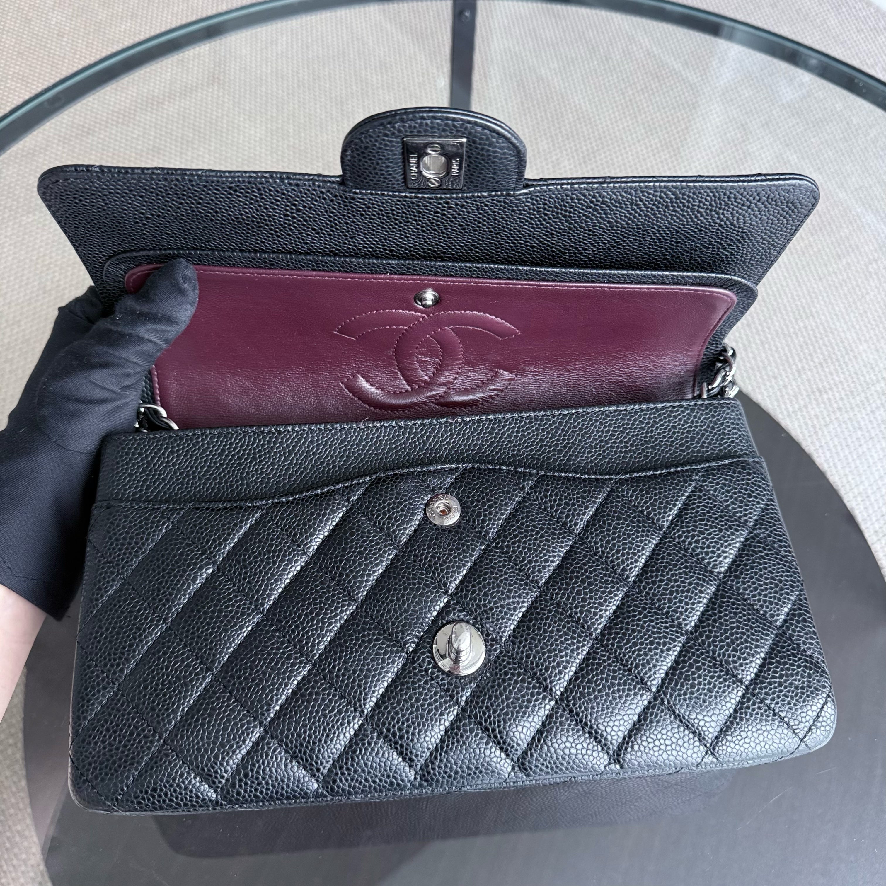 Chanel Classic Flap Medium - Caviar 25CM Quilted Black Silver Hardware Series 14
