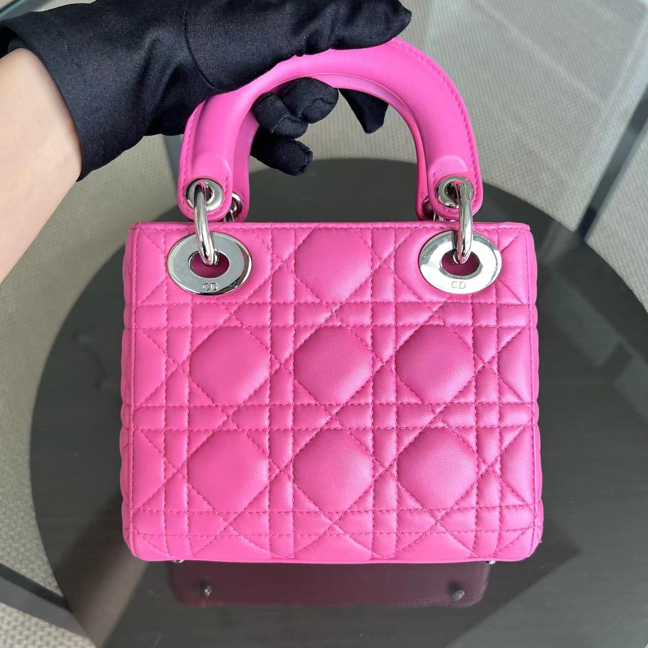 *Adjustable Strap* Dior Lady Mini Cannage Lambskin Barbie Pink Silver Hardware - Luxury Evermore