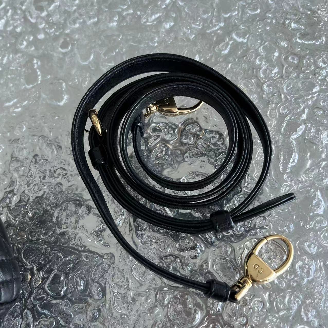 *Adjustable Strap* Dior Lady Mini Cannage Lambskin Black Golden Hardware - Luxury Evermore