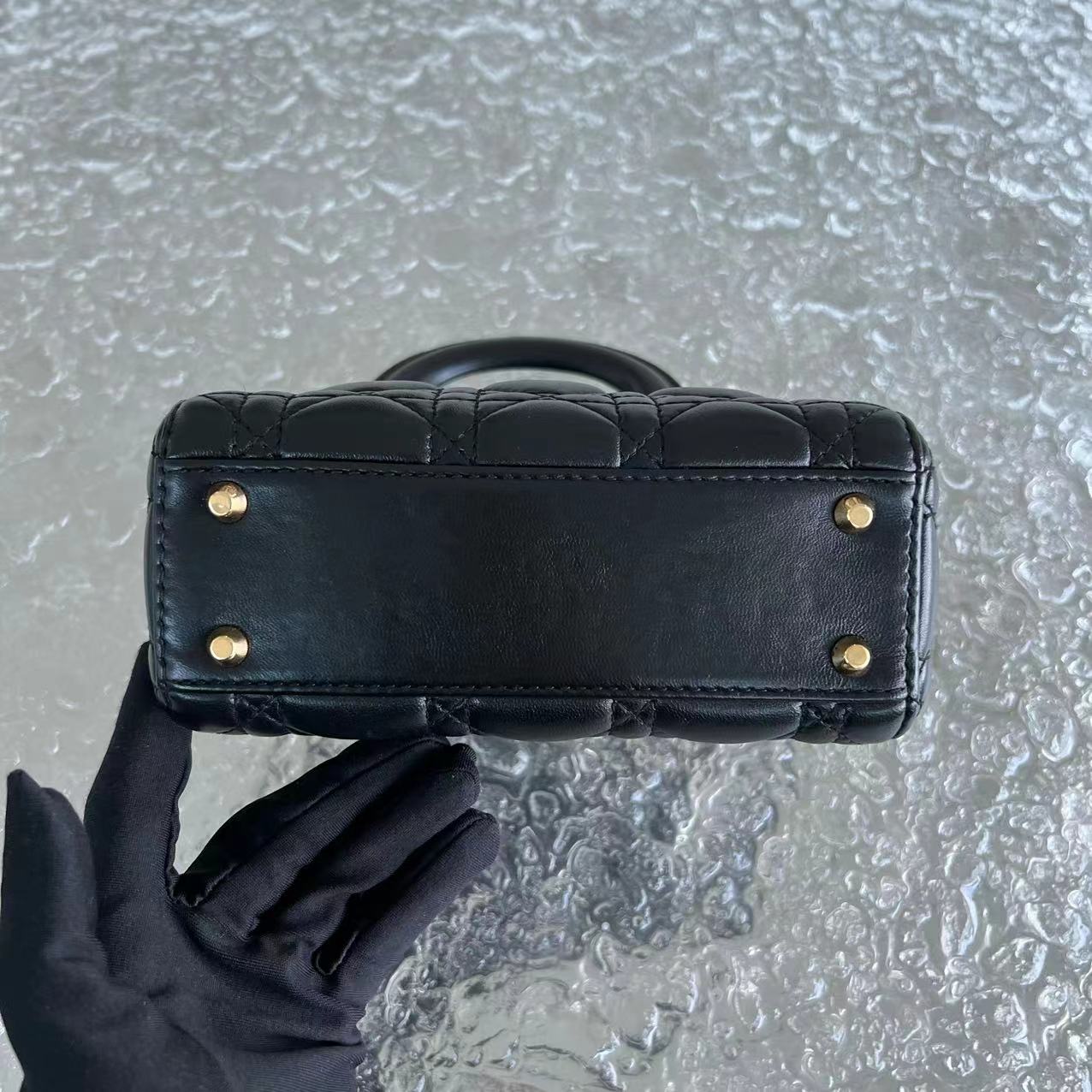 *Adjustable Strap* Dior Lady Mini Cannage Lambskin Black Golden Hardware - Luxury Evermore