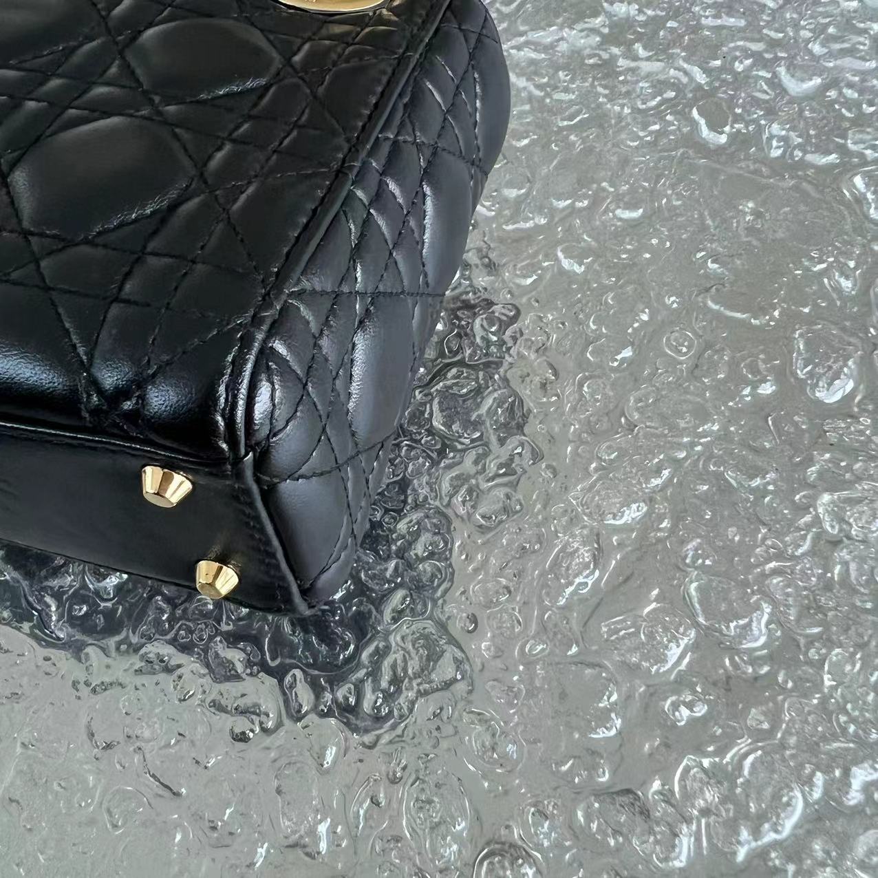 *Adjustable Strap* Dior Lady Mini Cannage Lambskin Black Golden Hardware - Luxury Evermore