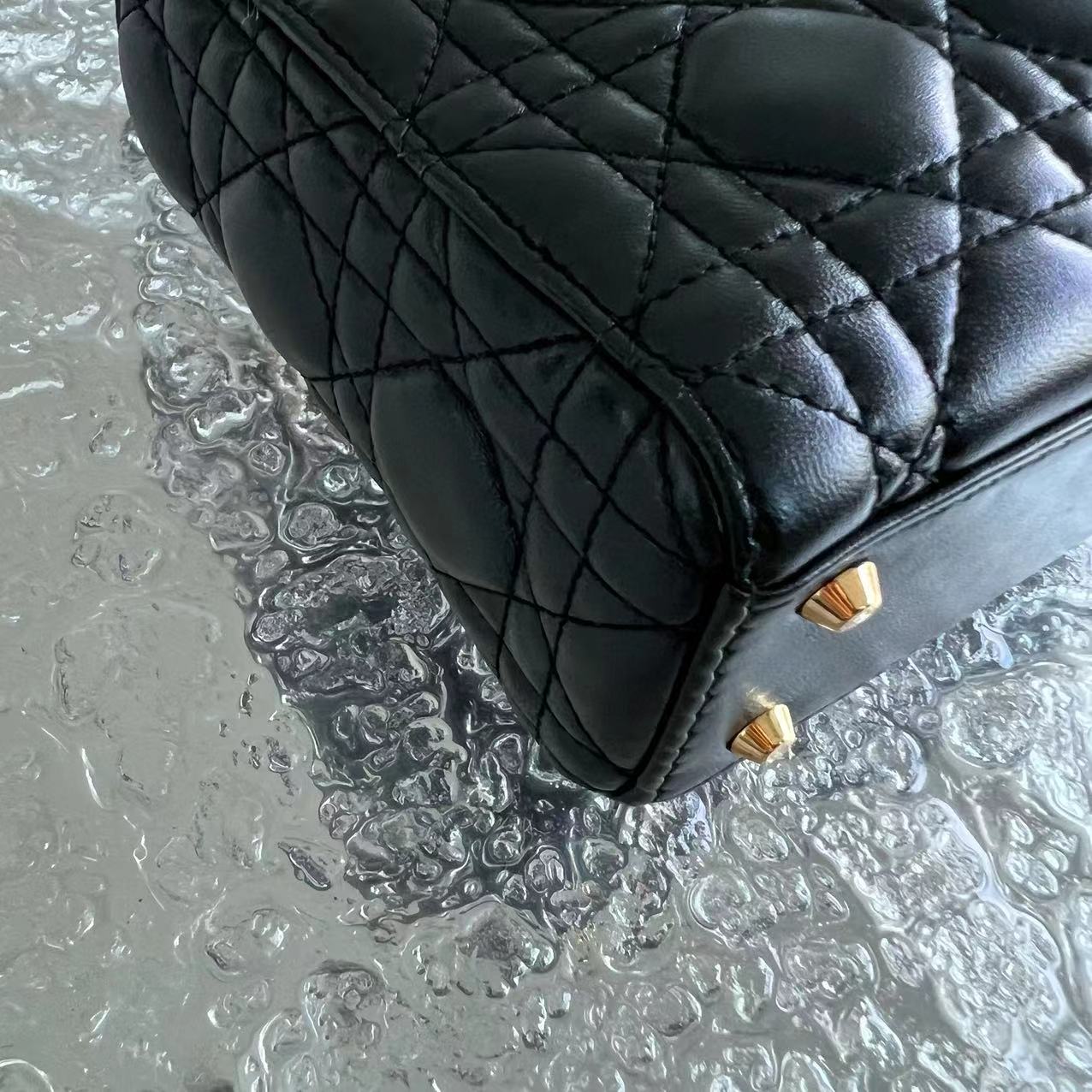 *Adjustable Strap* Dior Lady Mini Cannage Lambskin Black Golden Hardware - Luxury Evermore