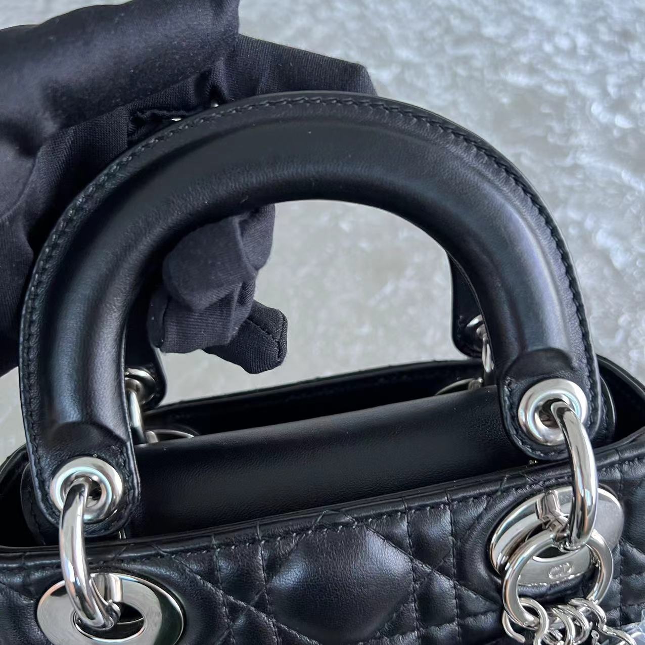 *Adjustable Strap* Dior Lady Mini Cannage Lambskin Black Silver Hardware - Luxury Evermore