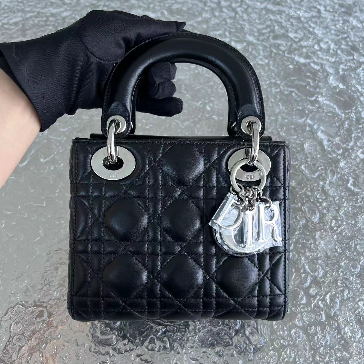 *Adjustable Strap* Dior Lady Mini Cannage Lambskin Black Silver Hardware - Luxury Evermore