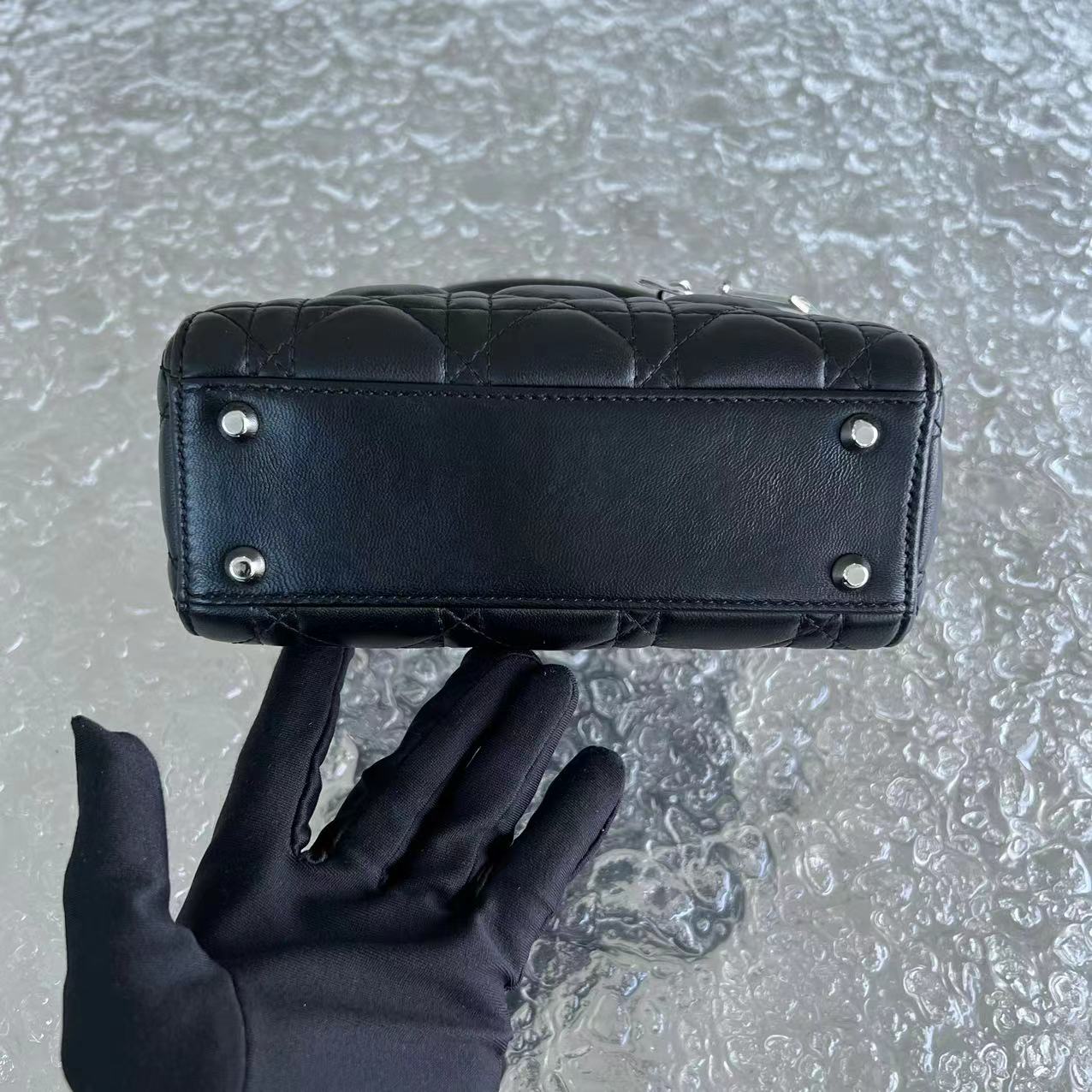 *Adjustable Strap* Dior Lady Mini Cannage Lambskin Black Silver Hardware - Luxury Evermore